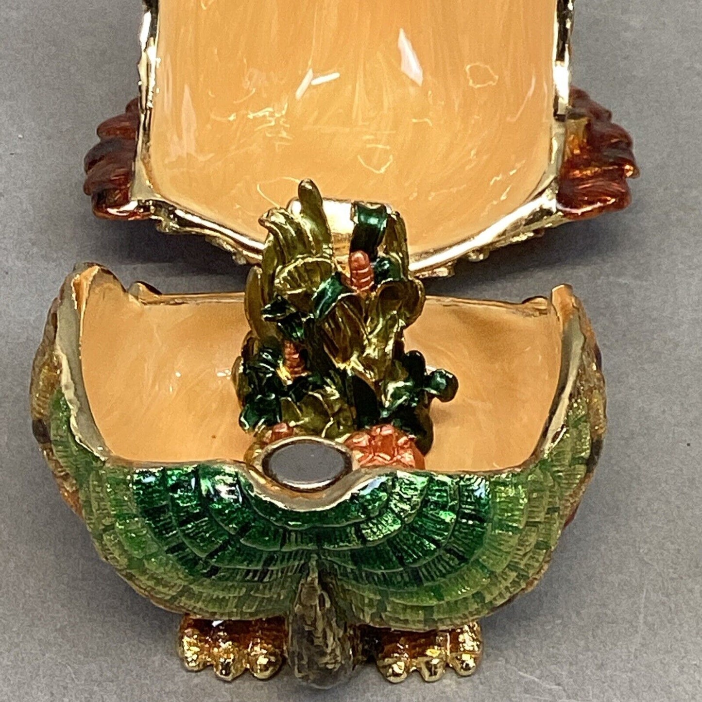 Miniature Turkey Trinket Box - Hand Painted Enamel - With Swarowski Crystals