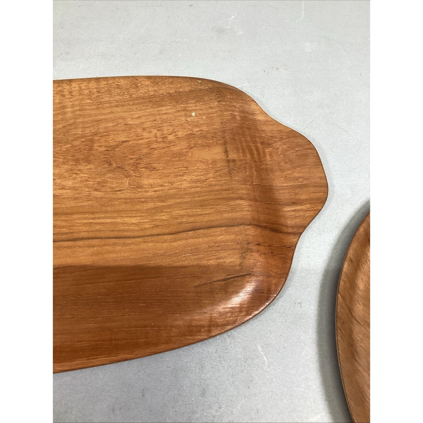 Set Of 3 - Teak Serving Platter- Round Serving Platter And Small Bowl
