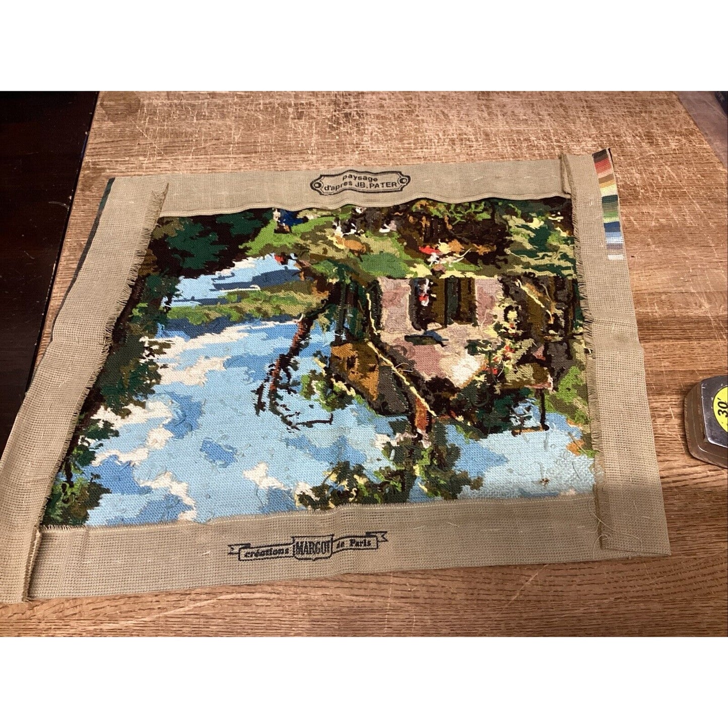 Handmade Cross Stitch Country Lake Scene - 24x19.5”
