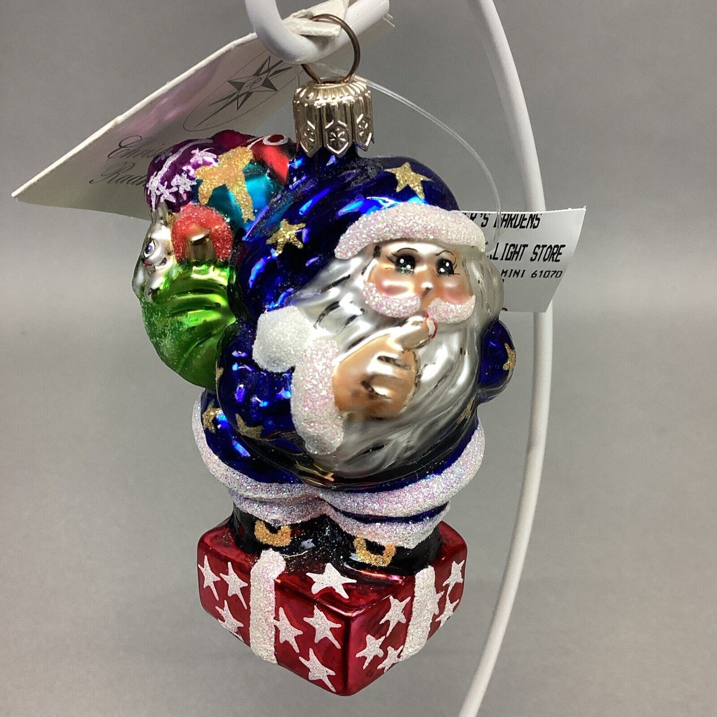 Christopher Radko 1999 Secret Santa Jr. Glitter Blue Santa W/ Tags - #999850