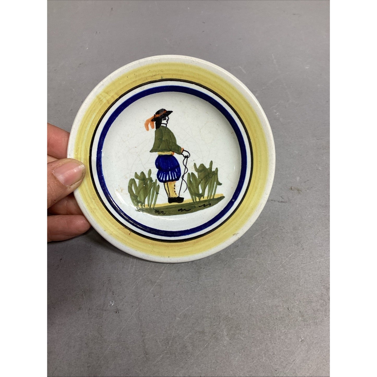 Set Of 3 Henriot Quimper Ceramic Decorative Wall Plates W/ 1 Coaster - France