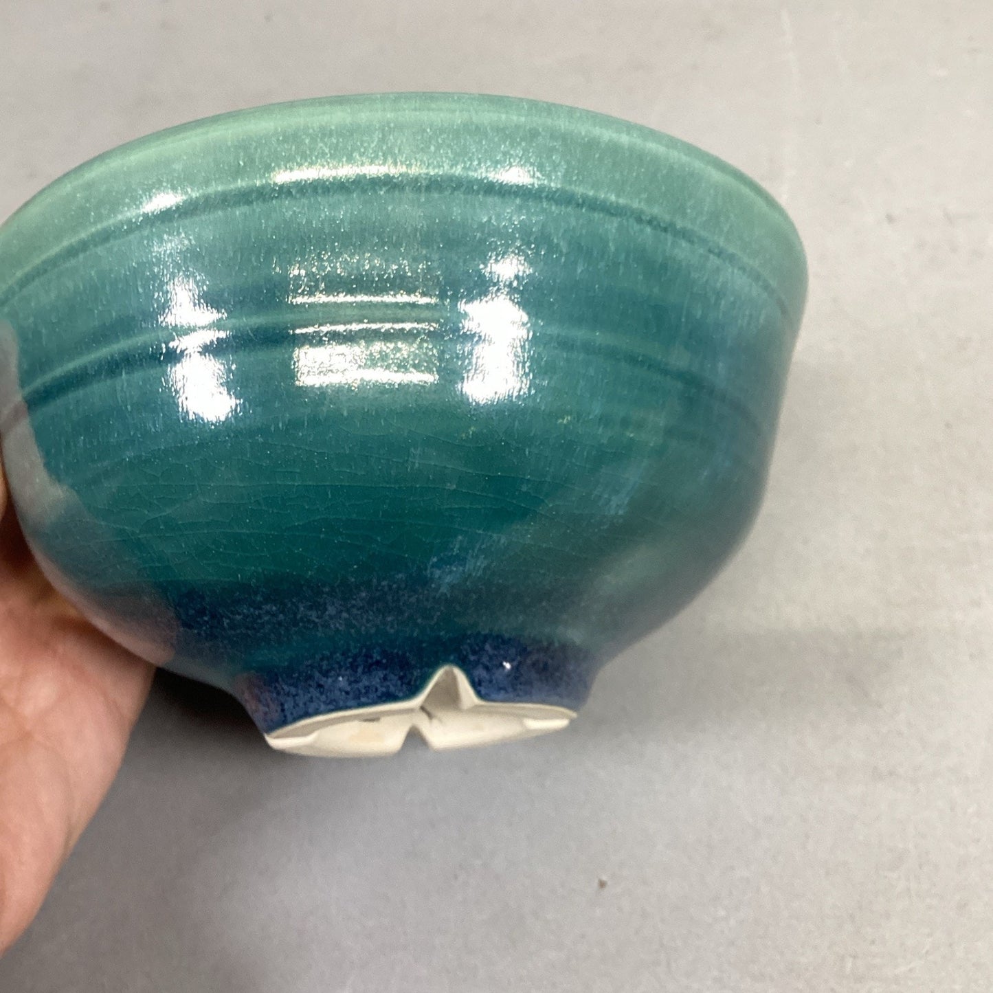 Set Of 2 Handmade Bowls (Glossy Blue & Orange/Green)