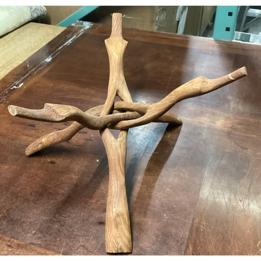 Vtg Hand Carved Wooden Cobra Tripod Stand For Plants Bowls