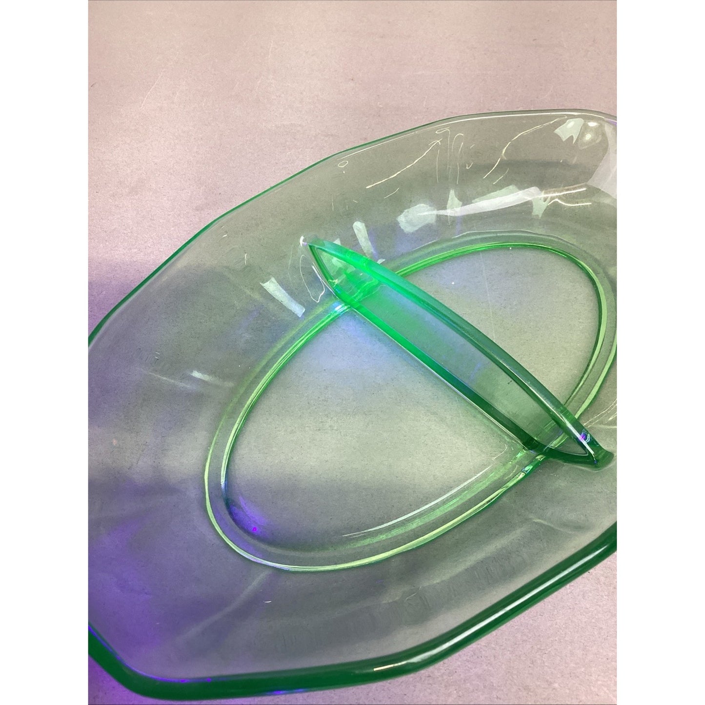 Vintage Green Uranium Elegant Glass Relish, Candy, Nut Dish