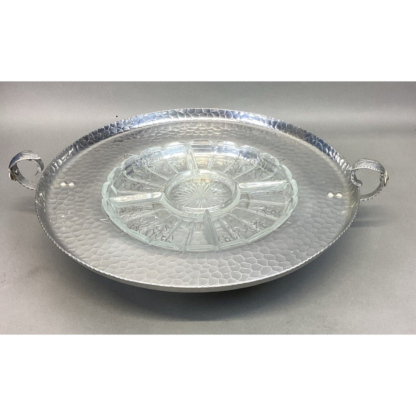 Large 16”D Floral Lazy Susan With Glass Tray For Chips N Dip And Appetizers
