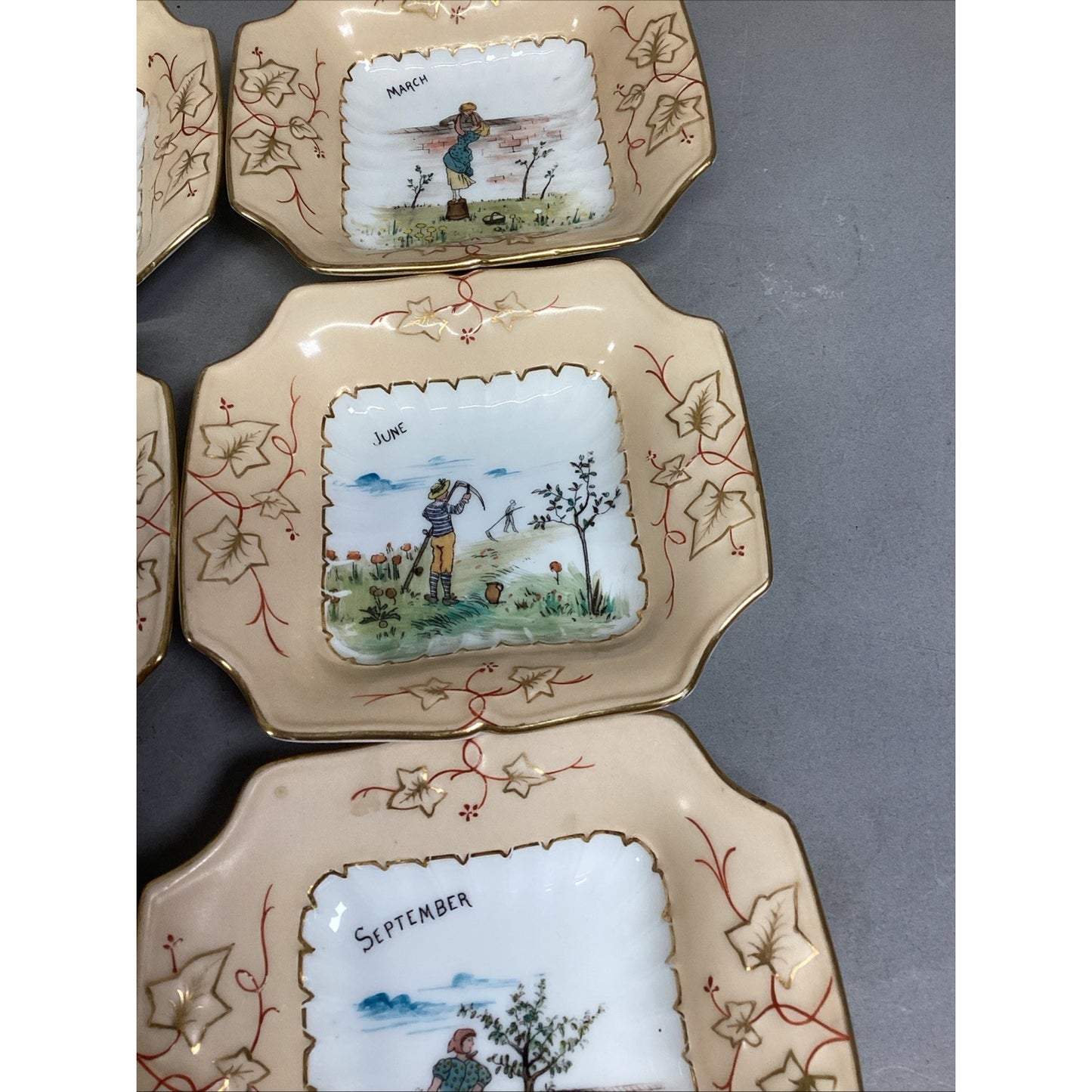 Set of 12 Vintage Months Of The Year Hand Painted Bowls