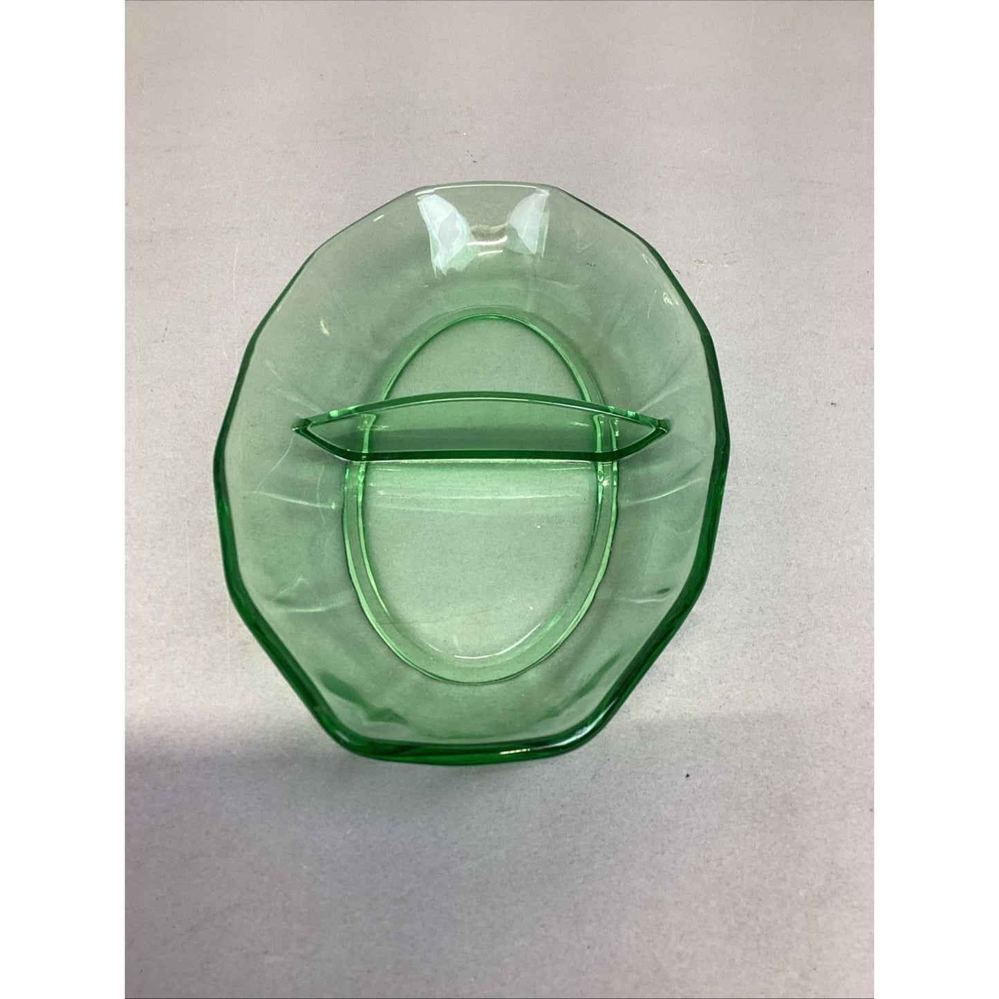 Vintage Green Uranium Elegant Glass Relish, Candy, Nut Dish