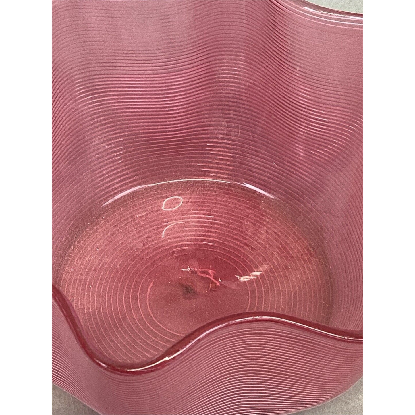 Antique Stephens & Williams Cranberry Glass Threaded Ribbed Finger Bowl - 5.5x3”