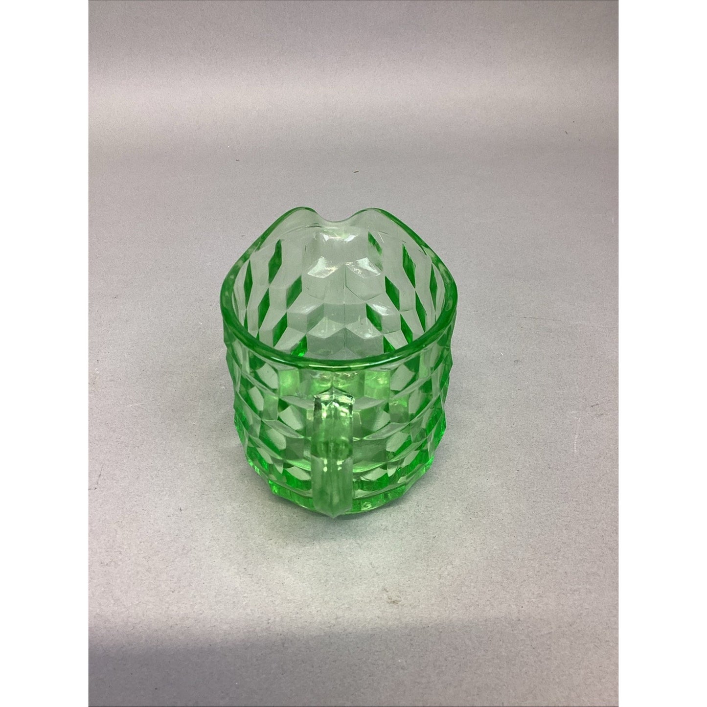 VINTAGE Green URANIUM Depression Glass Jeanette Cubist Creamer