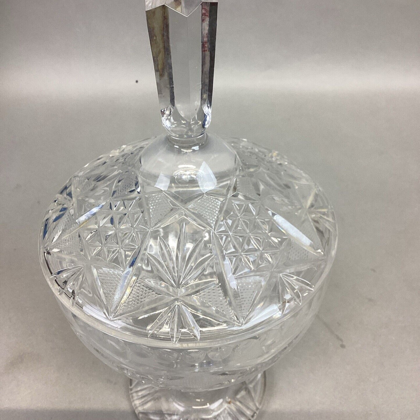 Vintage Decorative Cut Glass Pedestal Dome Lid Candy Nut Dish - 12”H