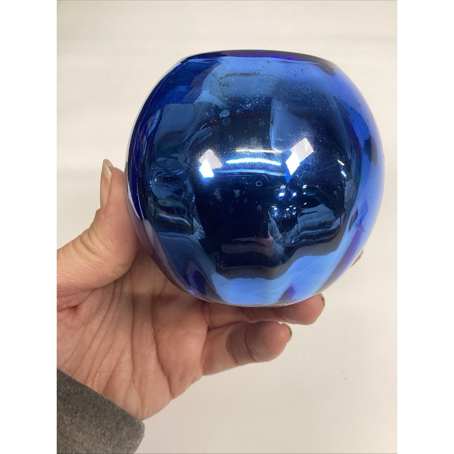 Metallic Cobalt Blue Candle Holder - 3”H