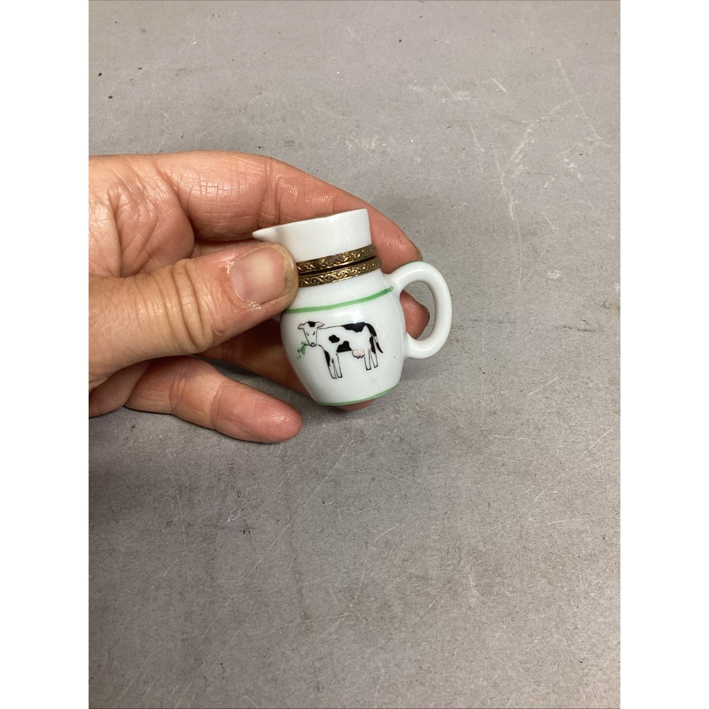 Wedgwood Embossed Queen's Ware Mini Pitcher & Limoges Cow Trinket Jug Figurine