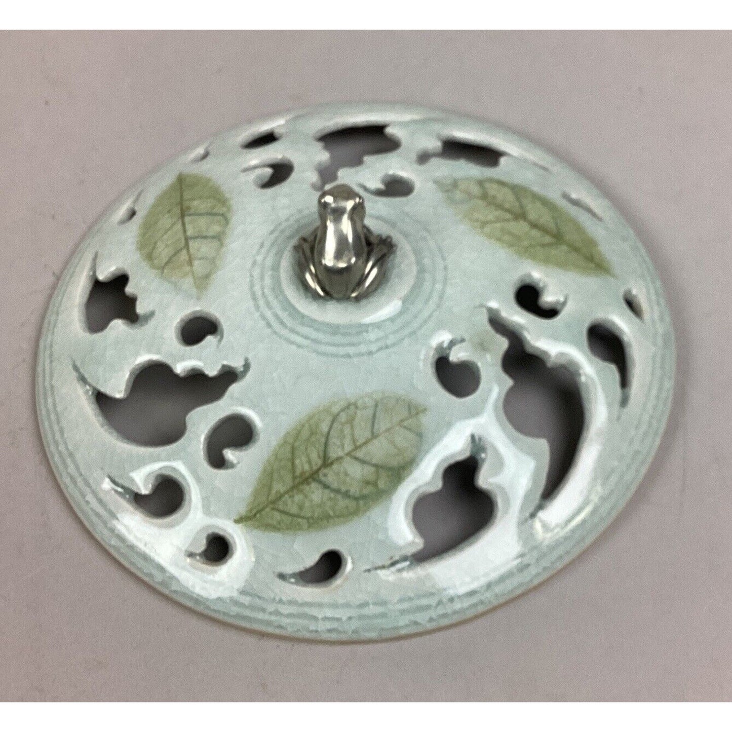 Vintage Blue Pedestal Bowl With Lid W/ Silver Frog - 7 3/4”