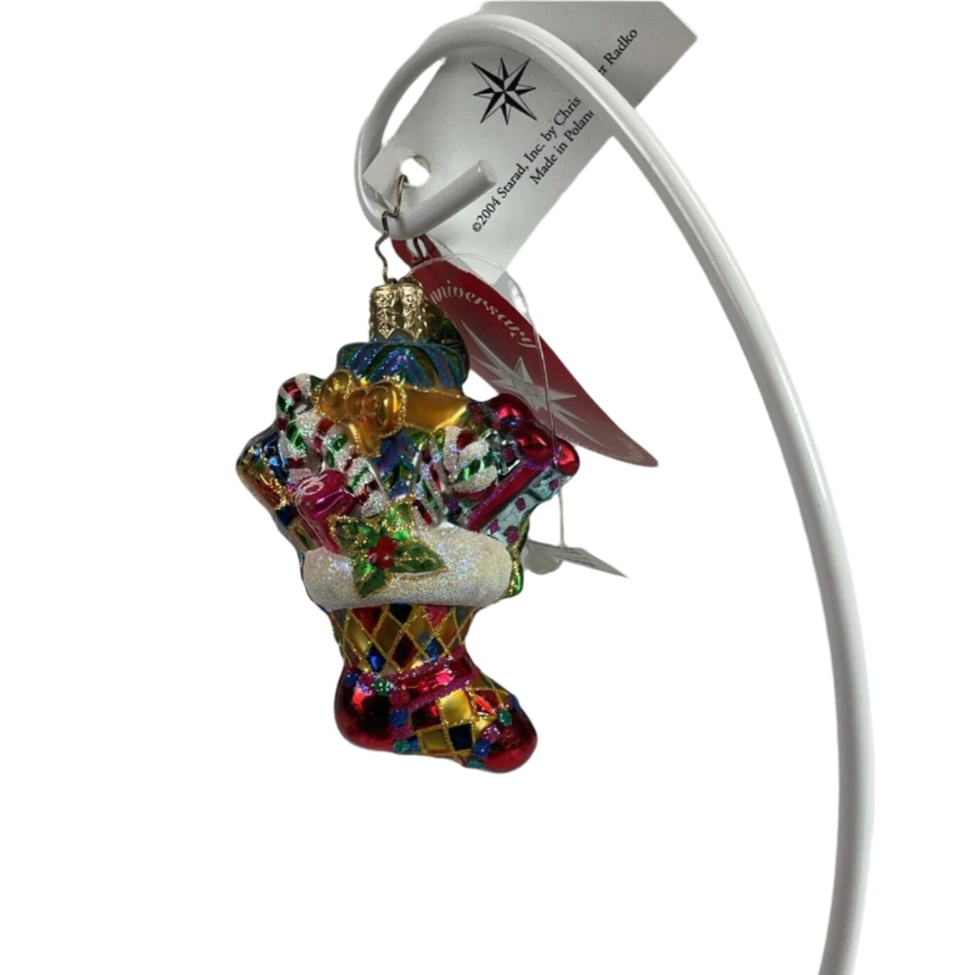 Christopher Radko Fancy Footwork Gem Stocking Stacked With Presents Ornament