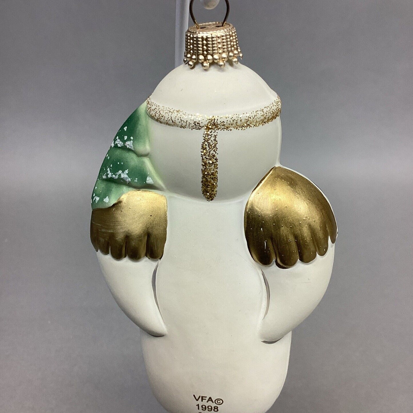 Old World Indigo Bunting, VFA Snowman & Small White Glitter Heart Ornaments