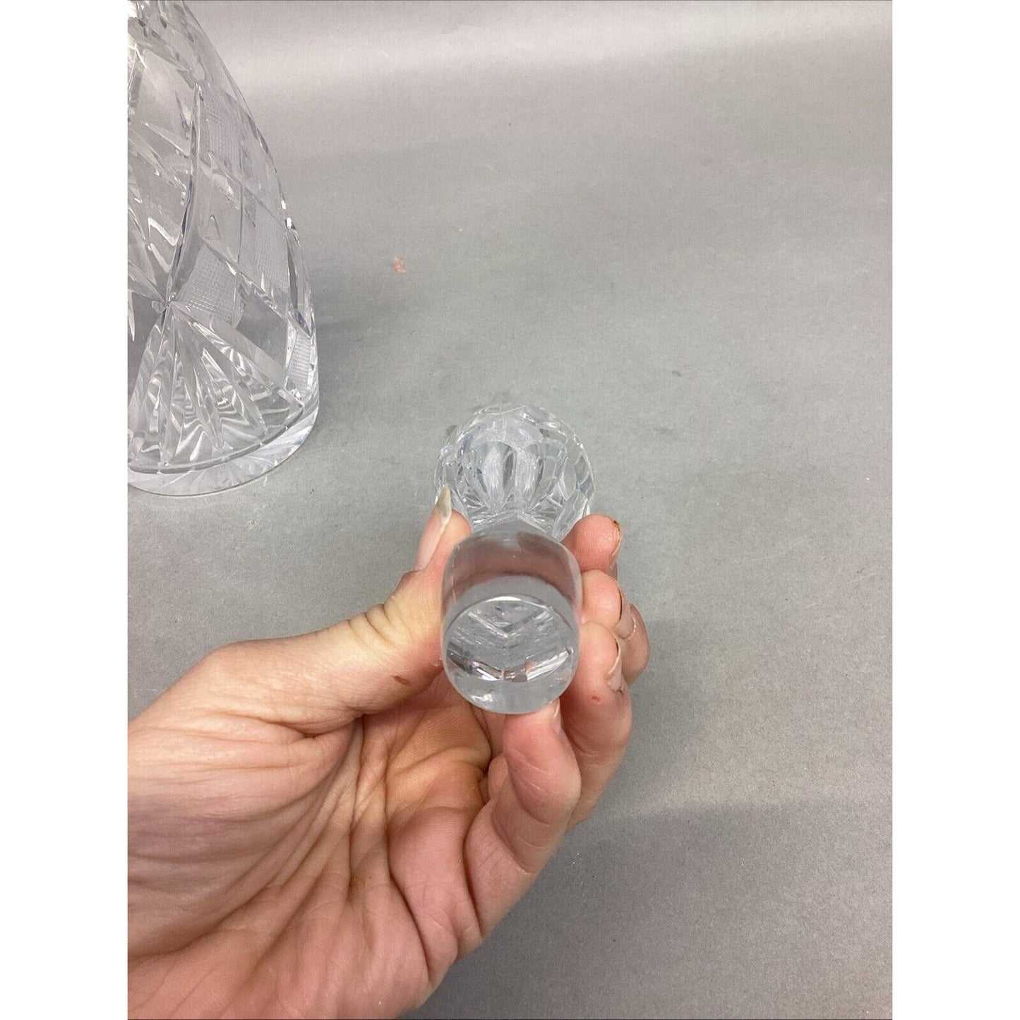 Decorative Cut Glass Decanter With Matching Stopper - 14.5”H