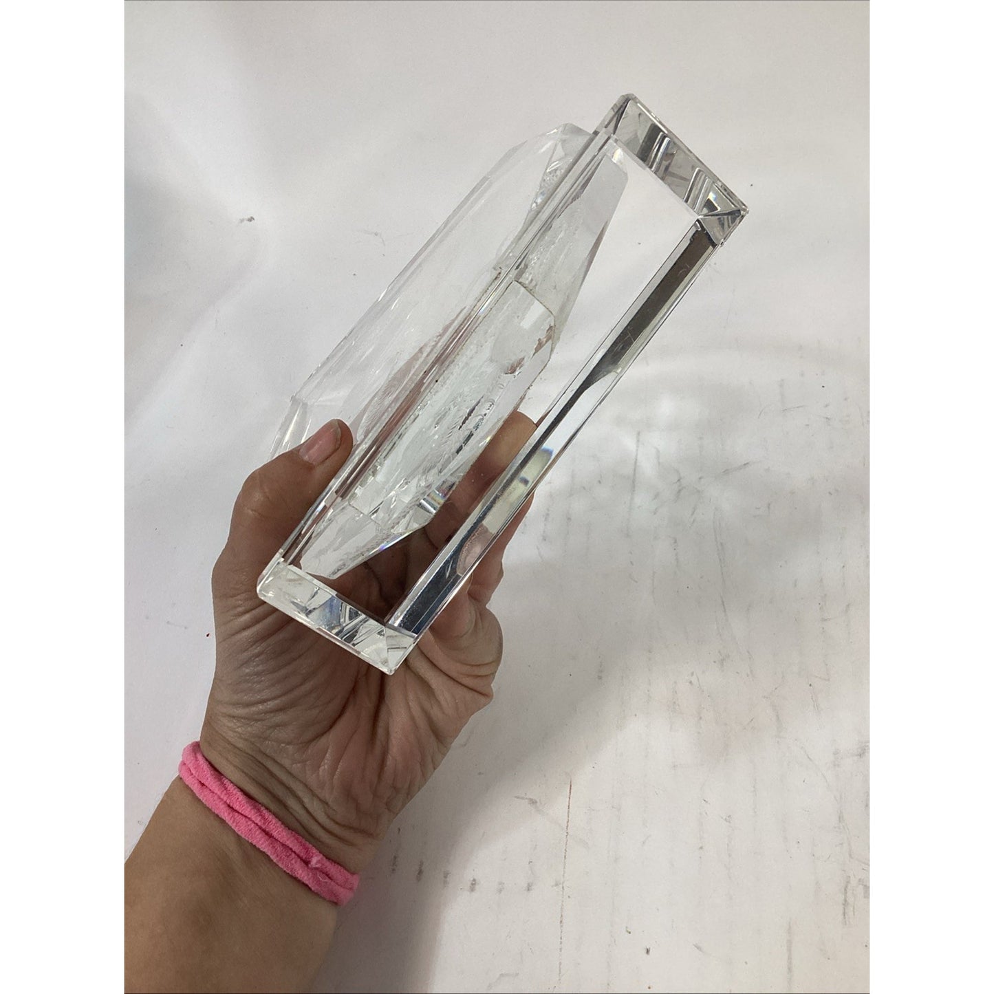 Hand Etched Clear Crystal Glass Lucky Dragon Prism Paper Weight Sculpture