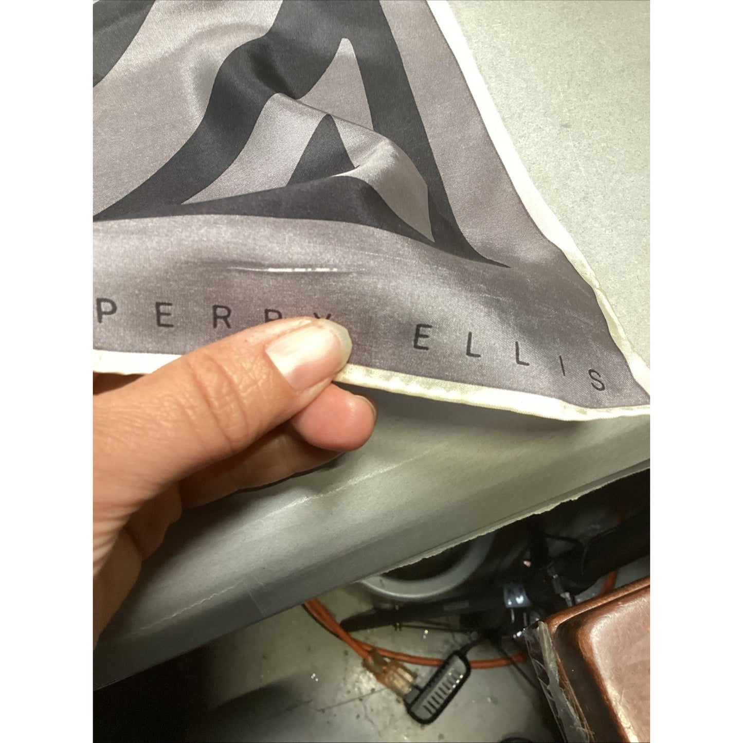 Perry Ellis Gray Black Swirl Square Silk Scarf - 31x31”