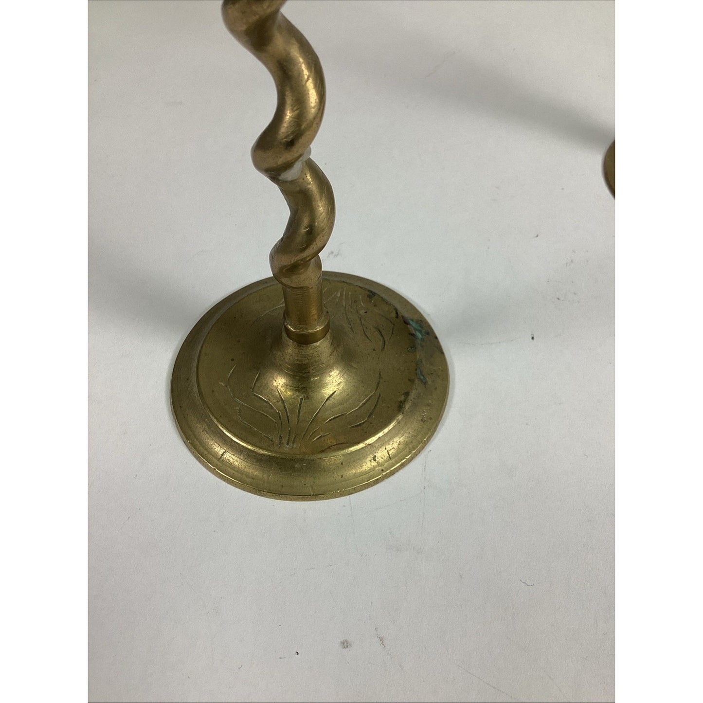 Set Of 2 Brass Spiral Twist Taper Candle Holders - 7”H