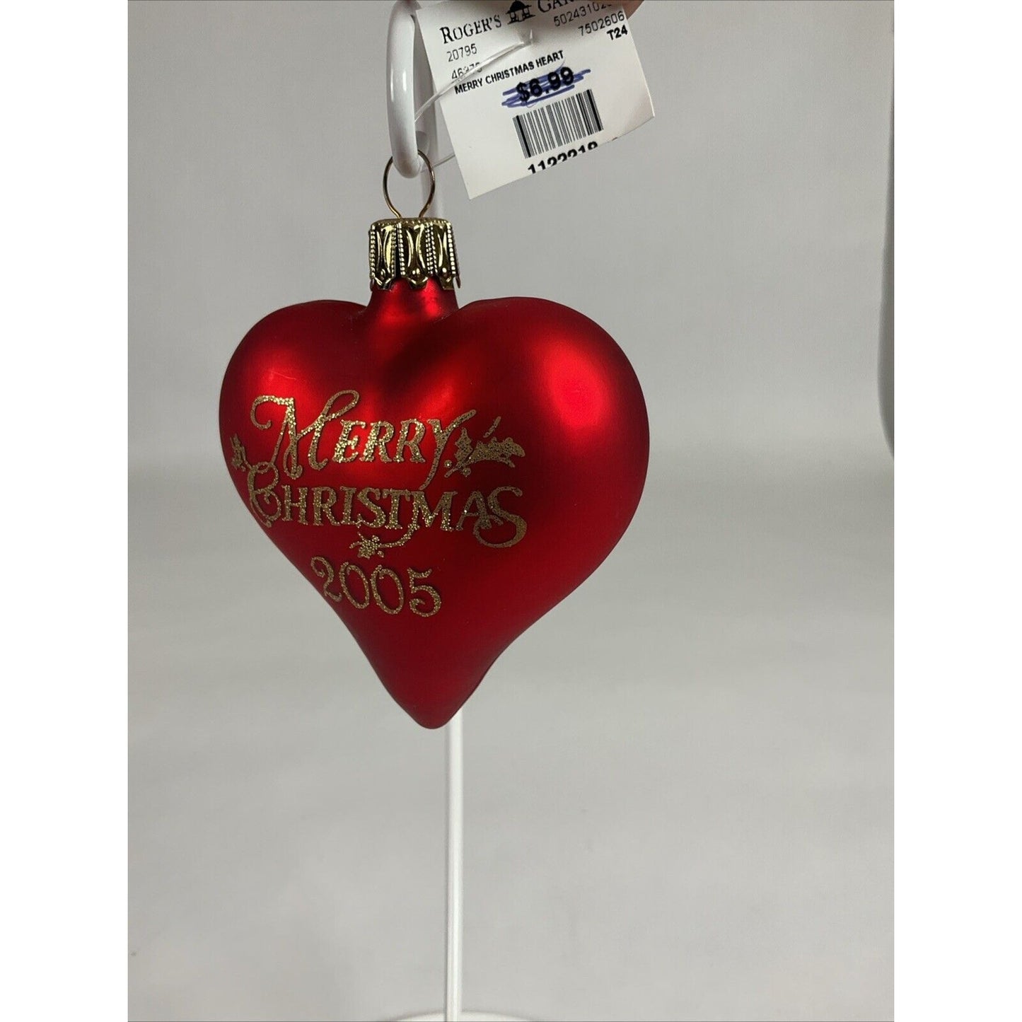 Glass Christmas Red Heart Gold Glitter + Silver Heart Merry Christmas Ornaments