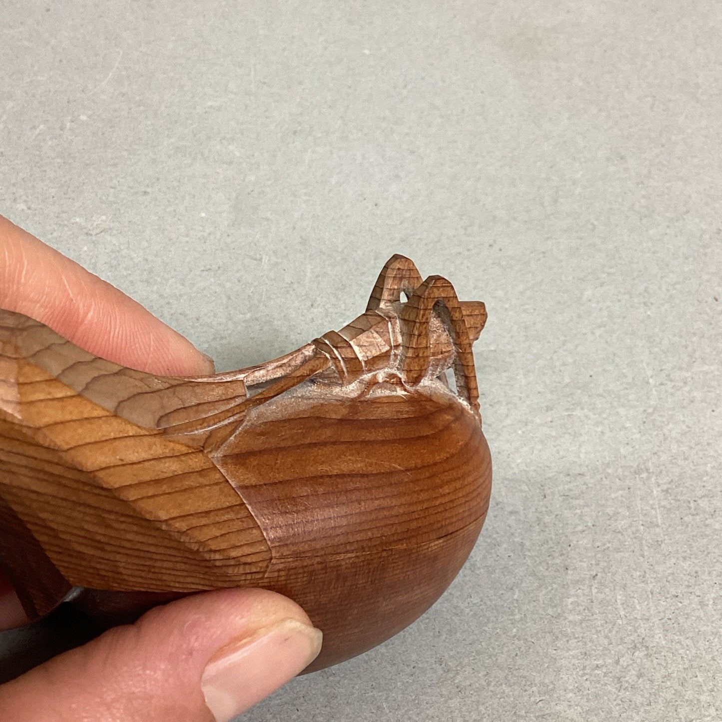Hand Carved Wooden Grasshopper Cricket On Pear Miniature Trinket Box Figurine