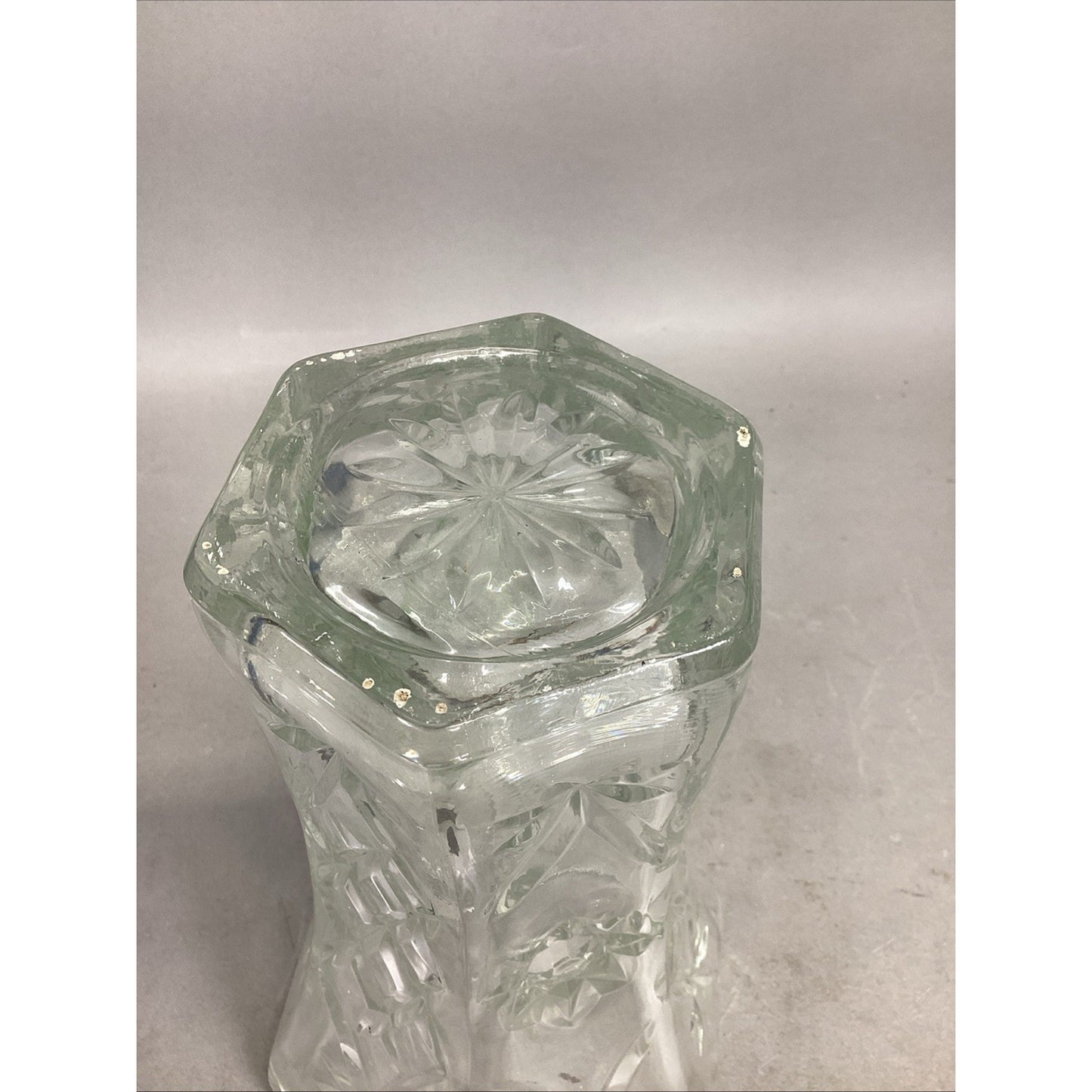 EAPG Clear Glass Vase Molded Wide Fluted Collar Starburst Lead Crystal 10.5”H