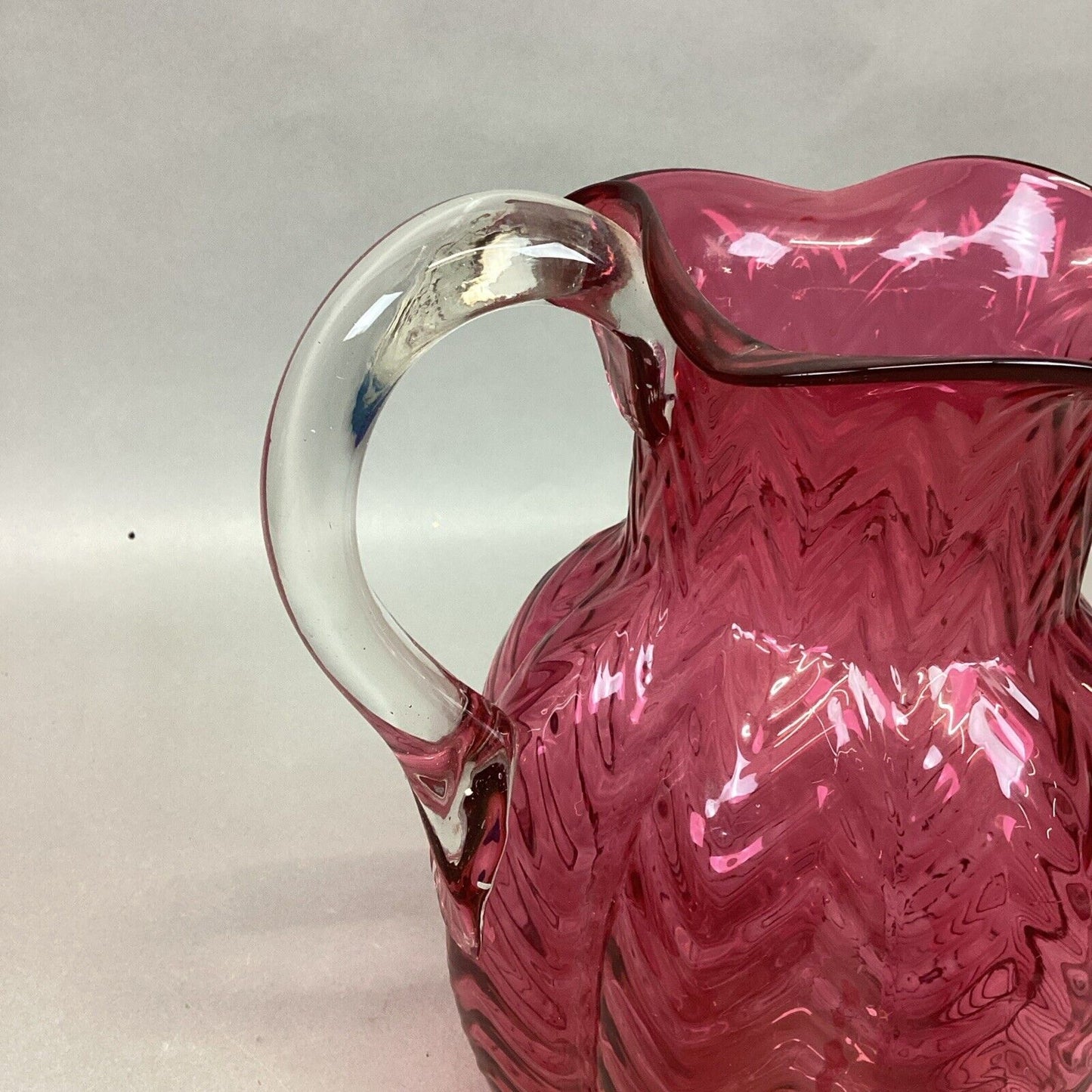 Vintage Fenton Cranberry Swirled Glass Pitcher - 8.75”H