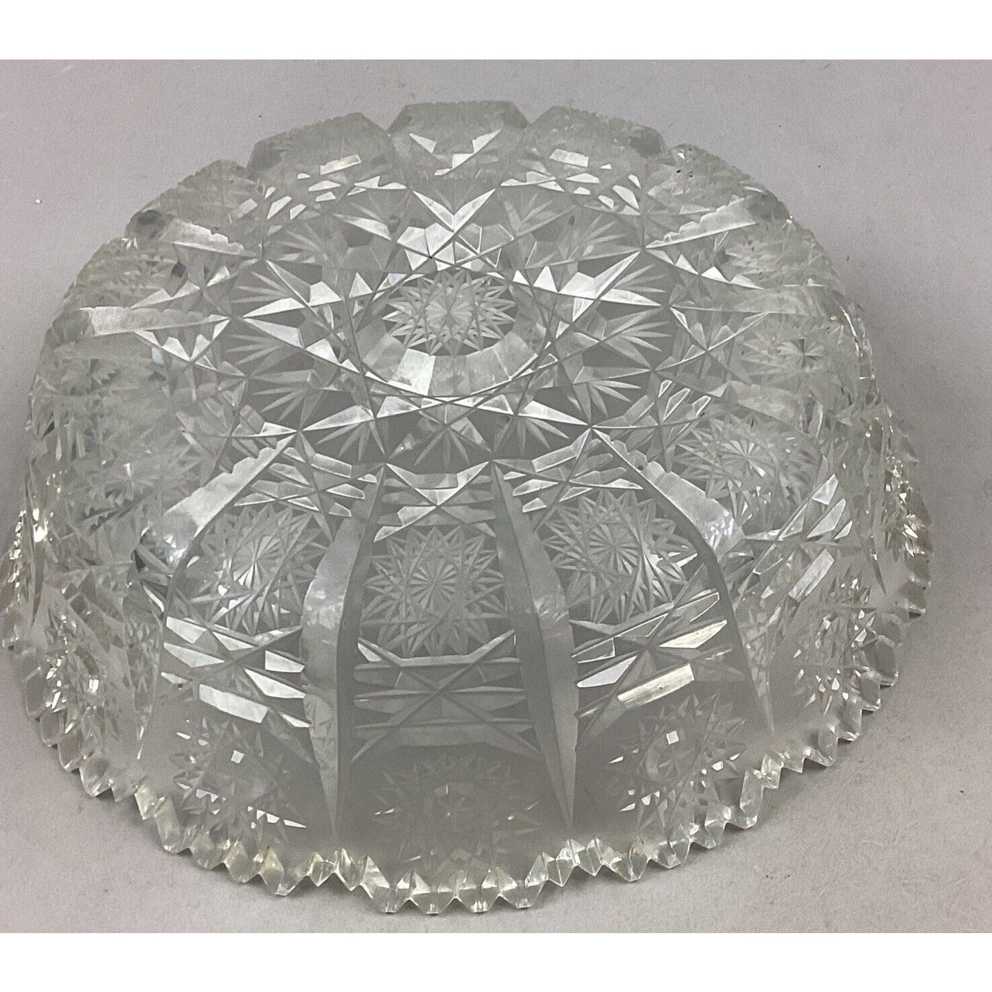 Vintage Heavy Cut Glass Floral Serving Bowl - 2.5”Hx9”D