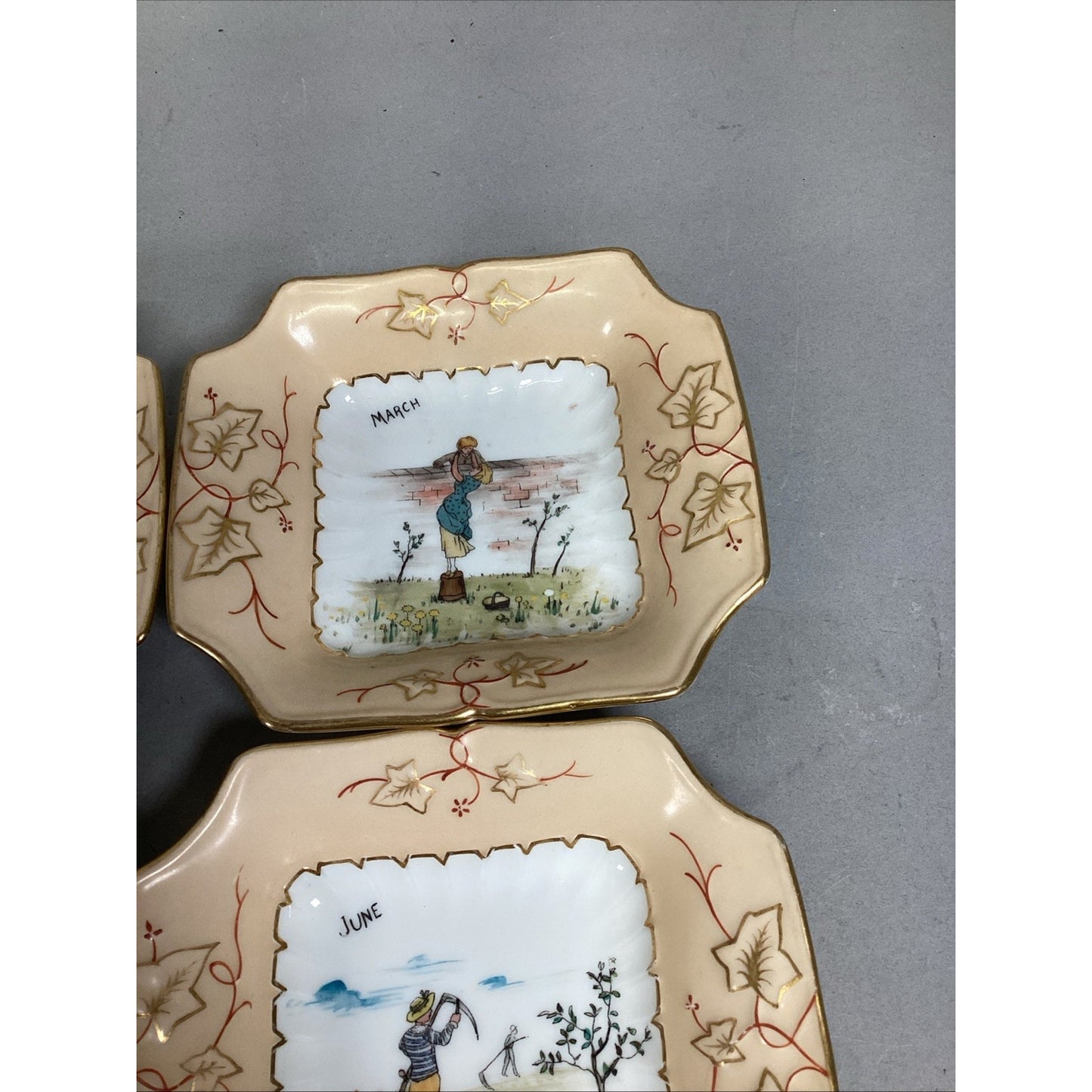 Set of 12 Vintage Months Of The Year Hand Painted Bowls