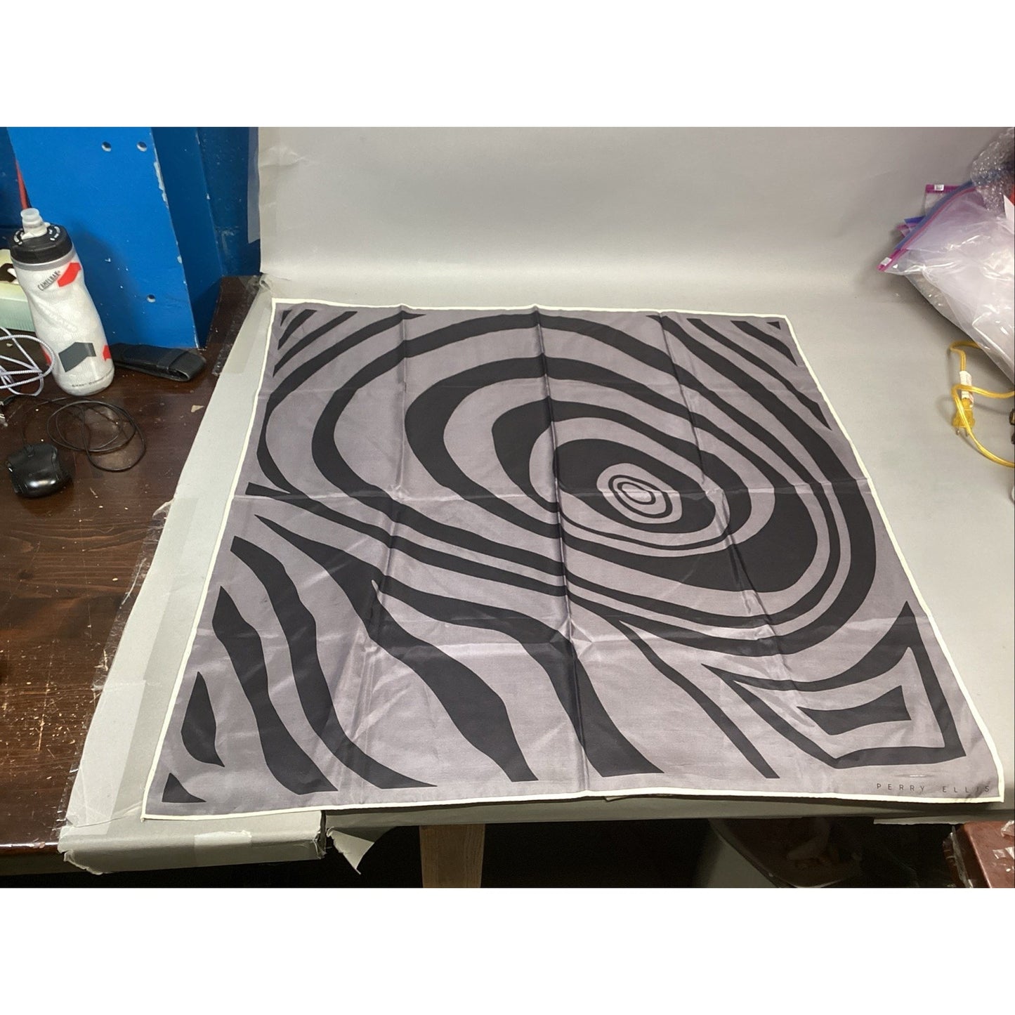 Perry Ellis Gray Black Swirl Square Silk Scarf - 31x31”