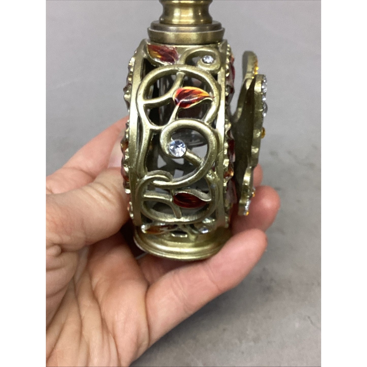 Becky Horton Antique Perfume Bottle With Butterfly & Rhinestones - Empty