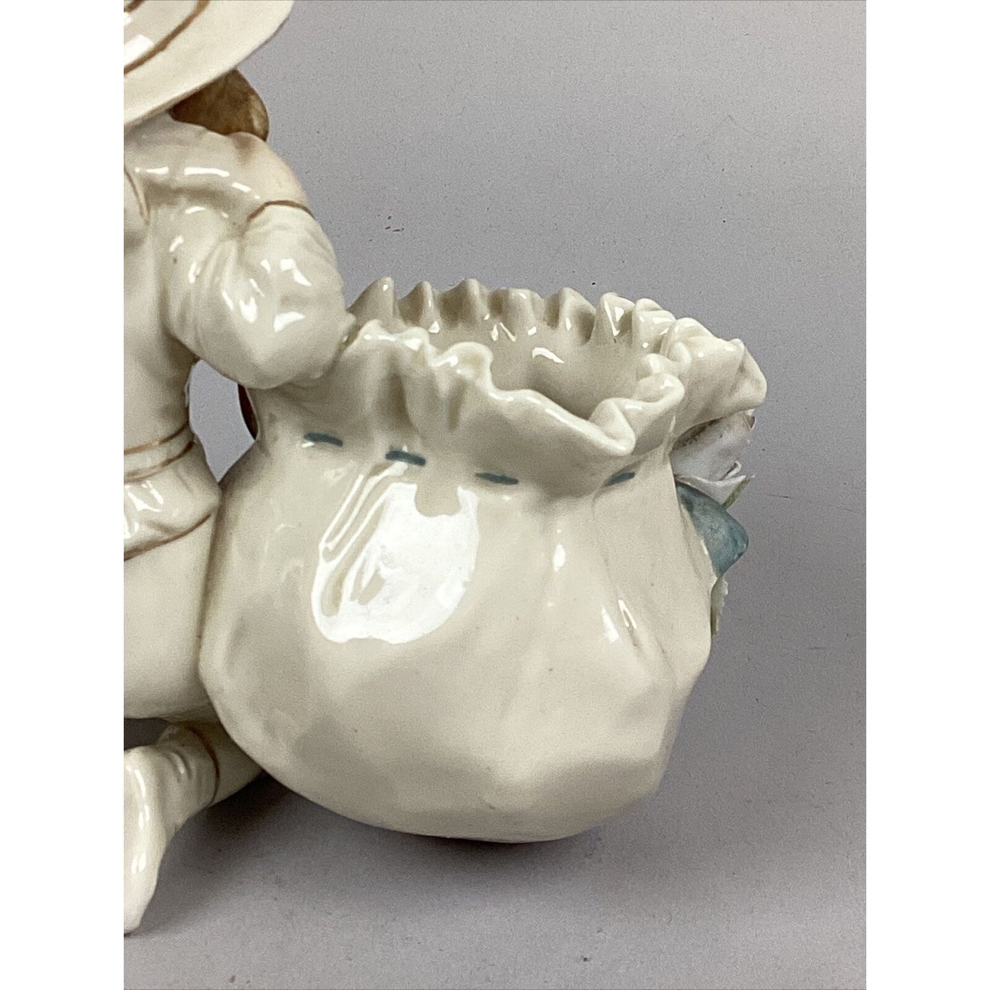 Vintage Porcelain Child Figurine With 2 Flower Vases - 6”