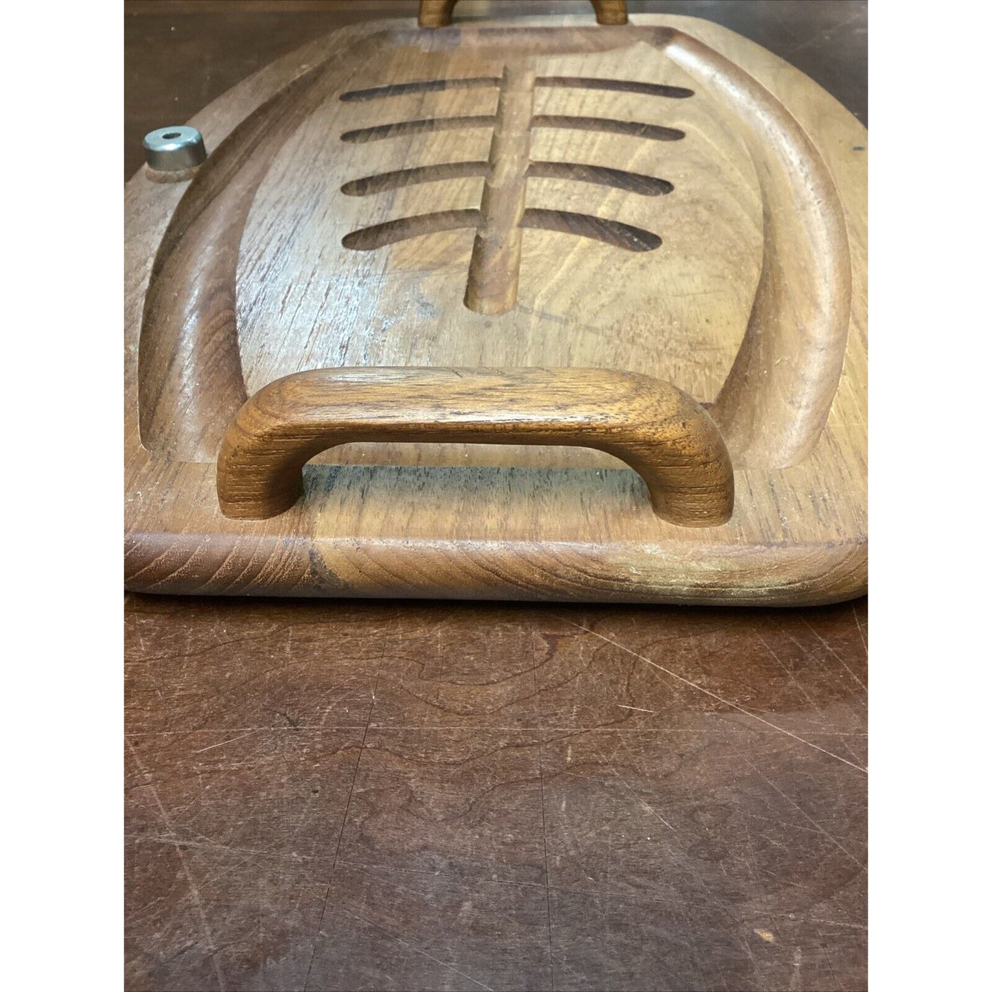 Goodwood Genuine Teak Fish Meat Footed Cutting Board With Handles - 19x13”