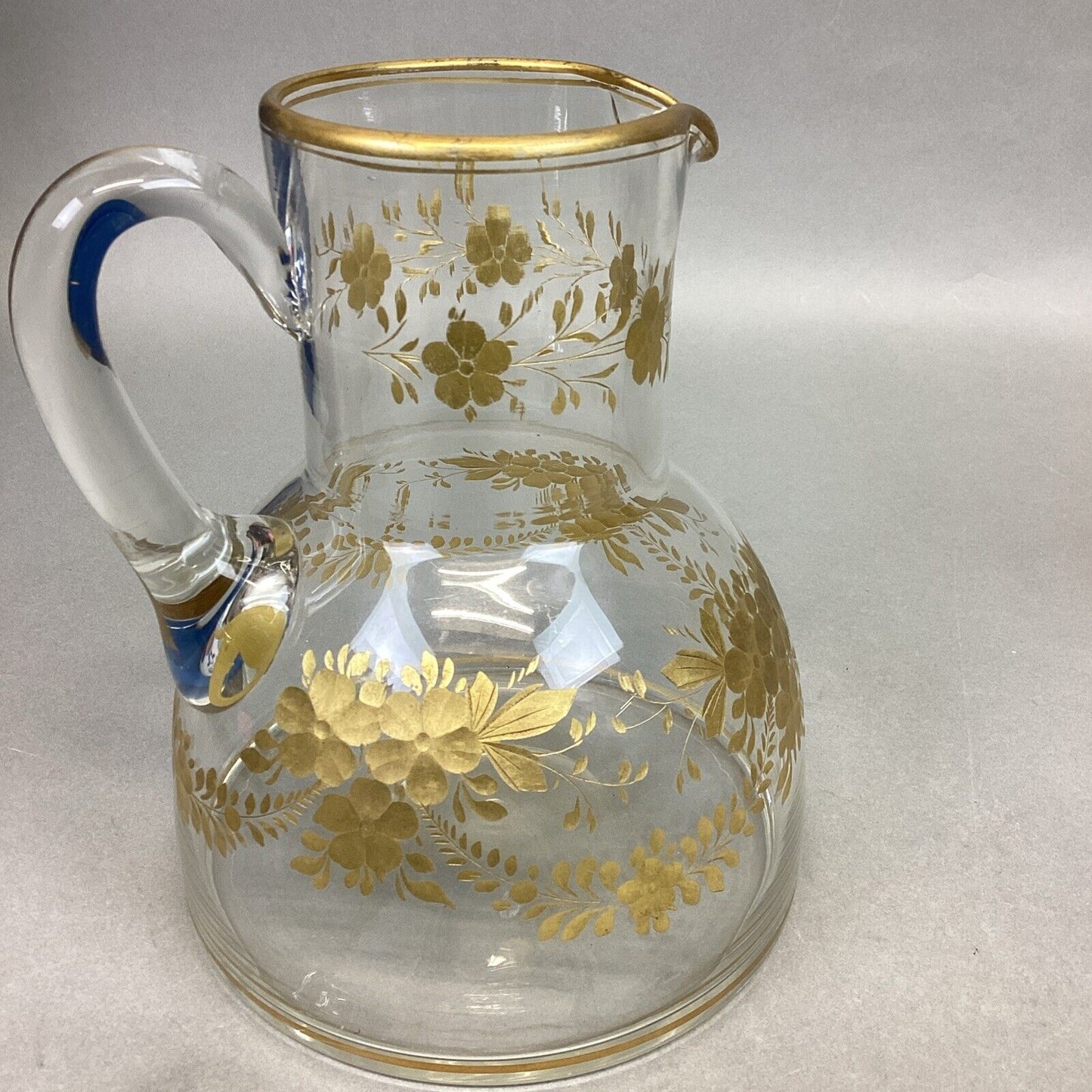Gold Flower Glass Pitcher - 7”H And Dinner Plate Set - 9.5”D