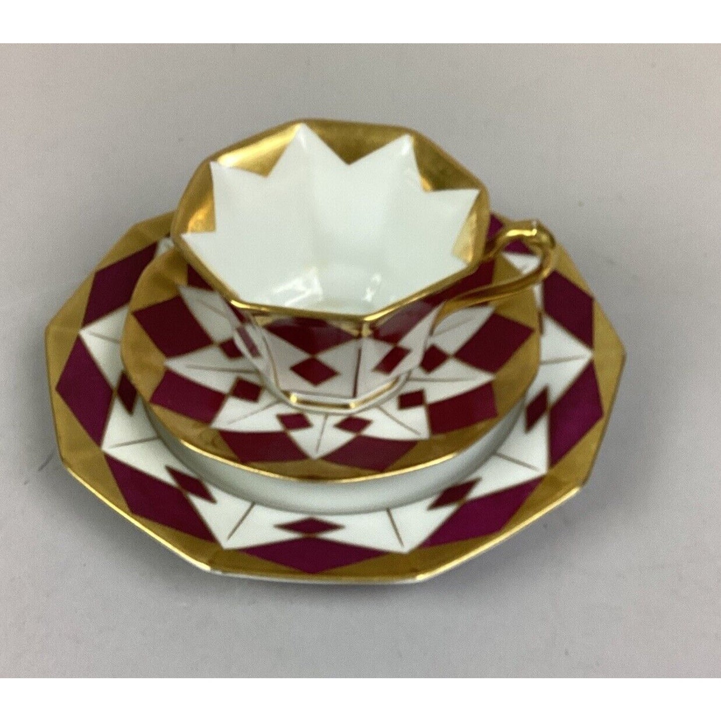 Vintage Bavaria 3 Piece Set - Cup, Saucer & Dessert Plate - Purple/Gold/White