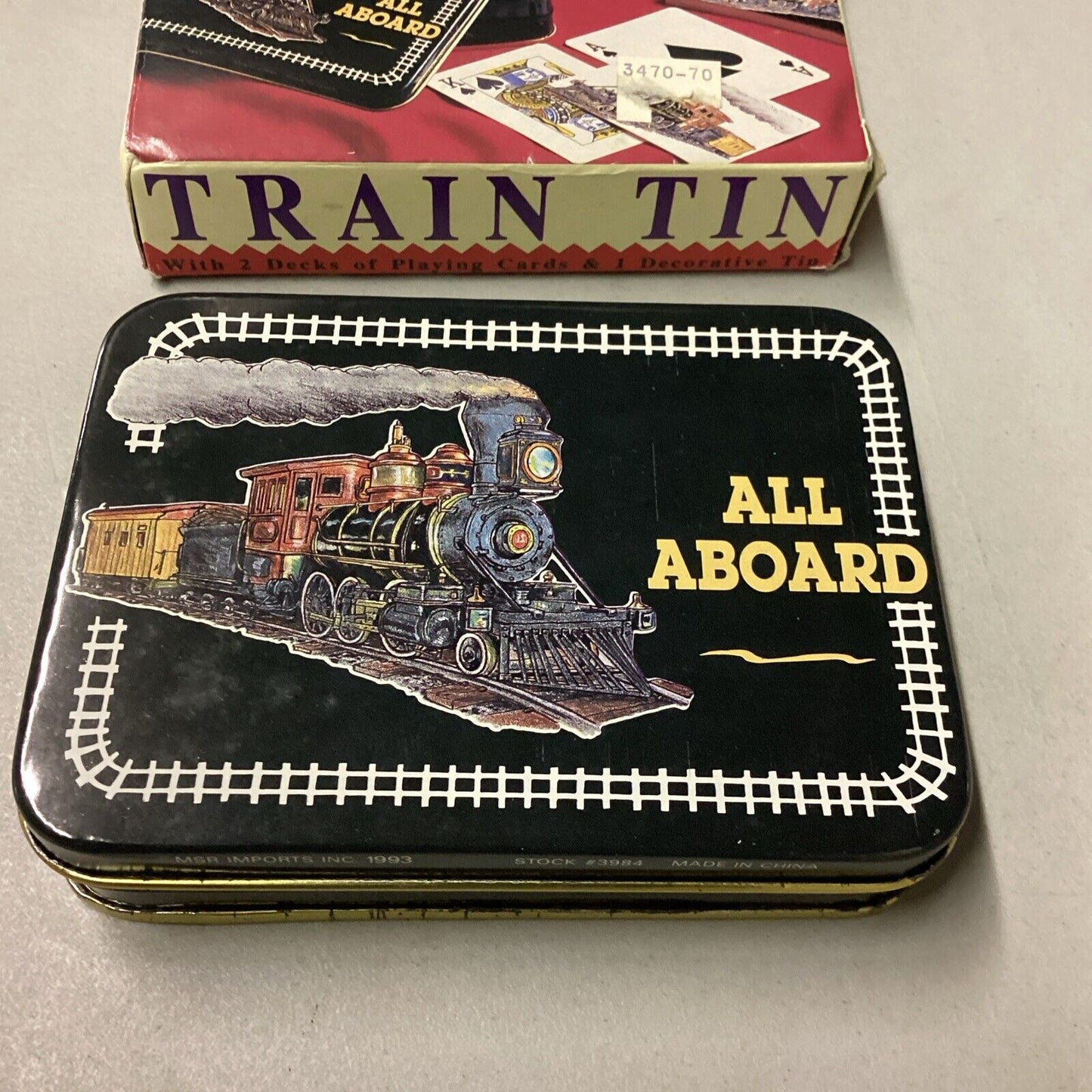 Lot Of 3- Train Tin W/ Playing Cards, Model Locomotive, & Reed & Barton Ornament