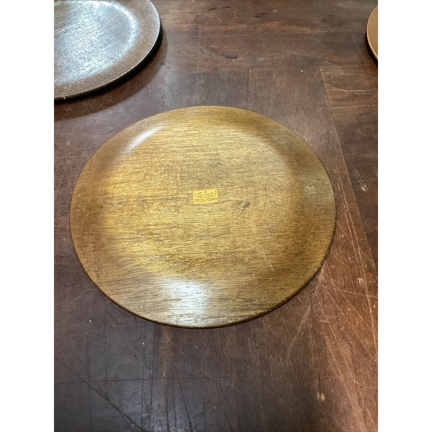 Set Of 3 Coronet Genuine Laminated Thailand Teakwood Plates - 8”D