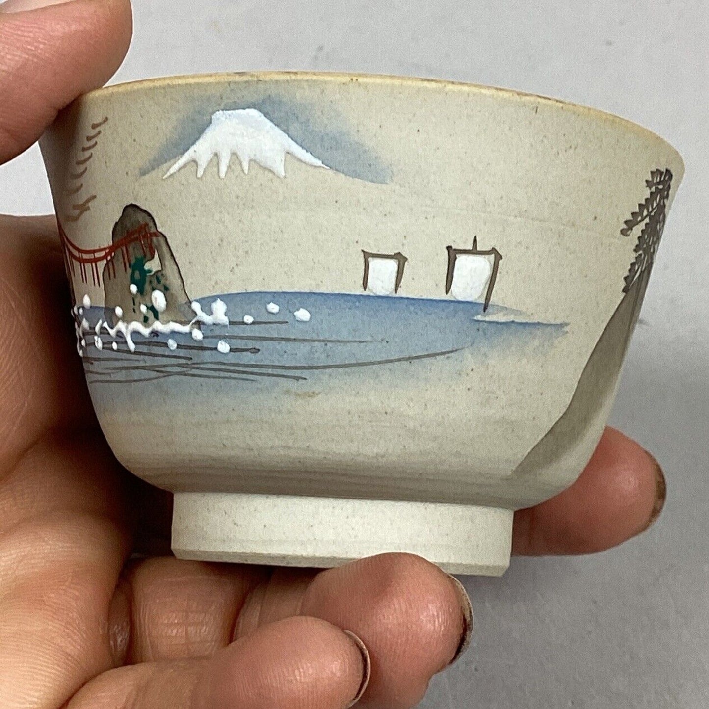 Hand Painted Japanese Tea Cup - Mount Fiji - 1 3/4”H