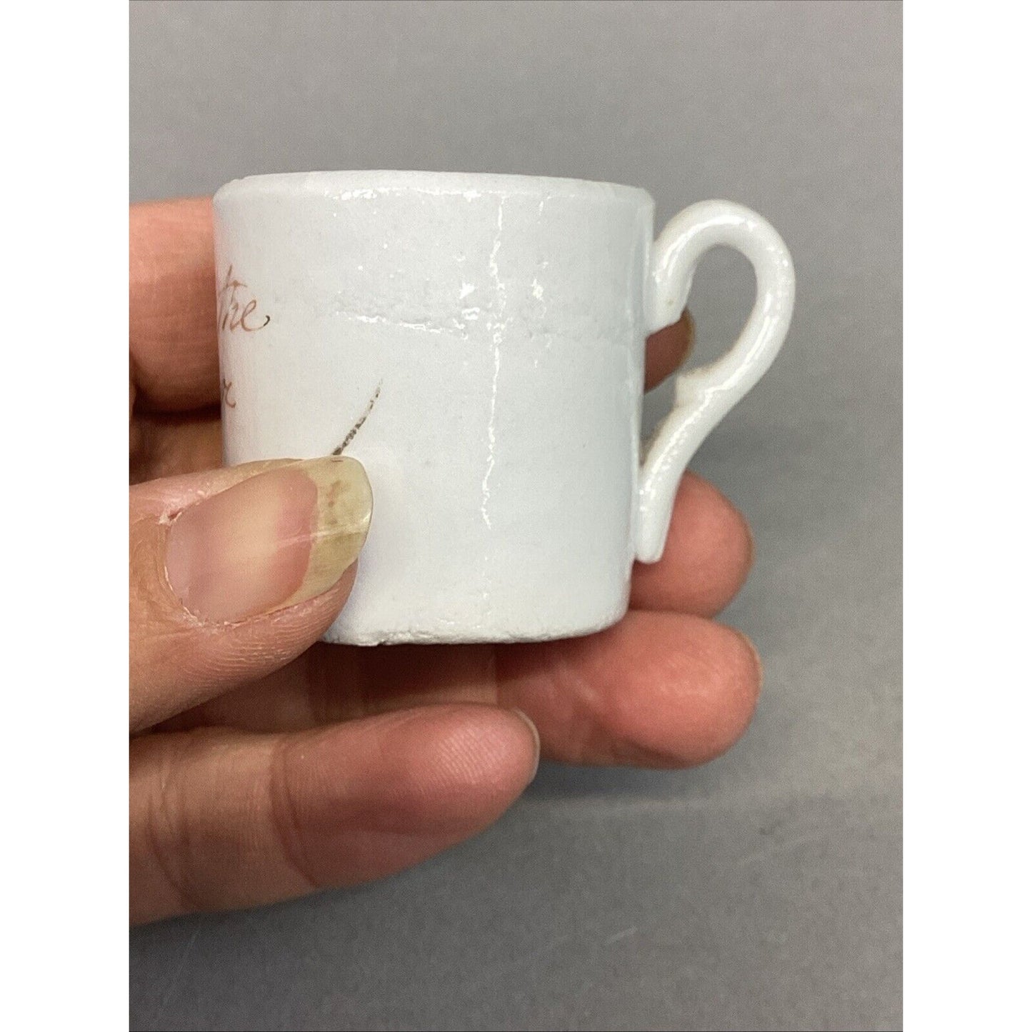Antique Miniature Porcelain Sentimental Tea Cup "Love The Giver"