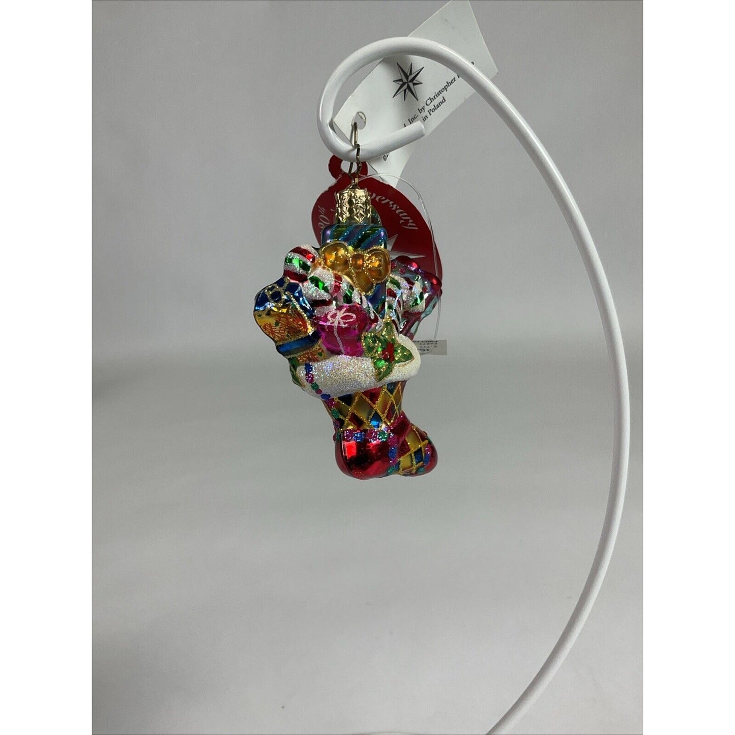 Christopher Radko Fancy Footwork Gem Stocking Stacked With Presents Ornament