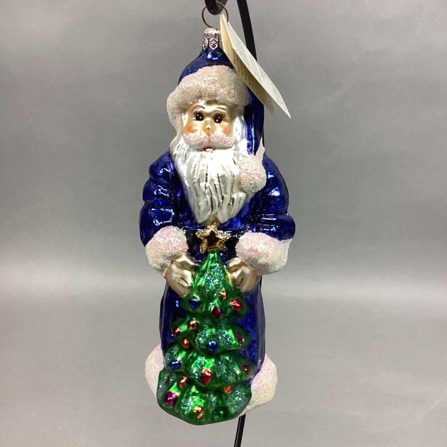 Christopher Radko Sapphire Santa Claus Glass Christmas Ornament With Tag - 7”