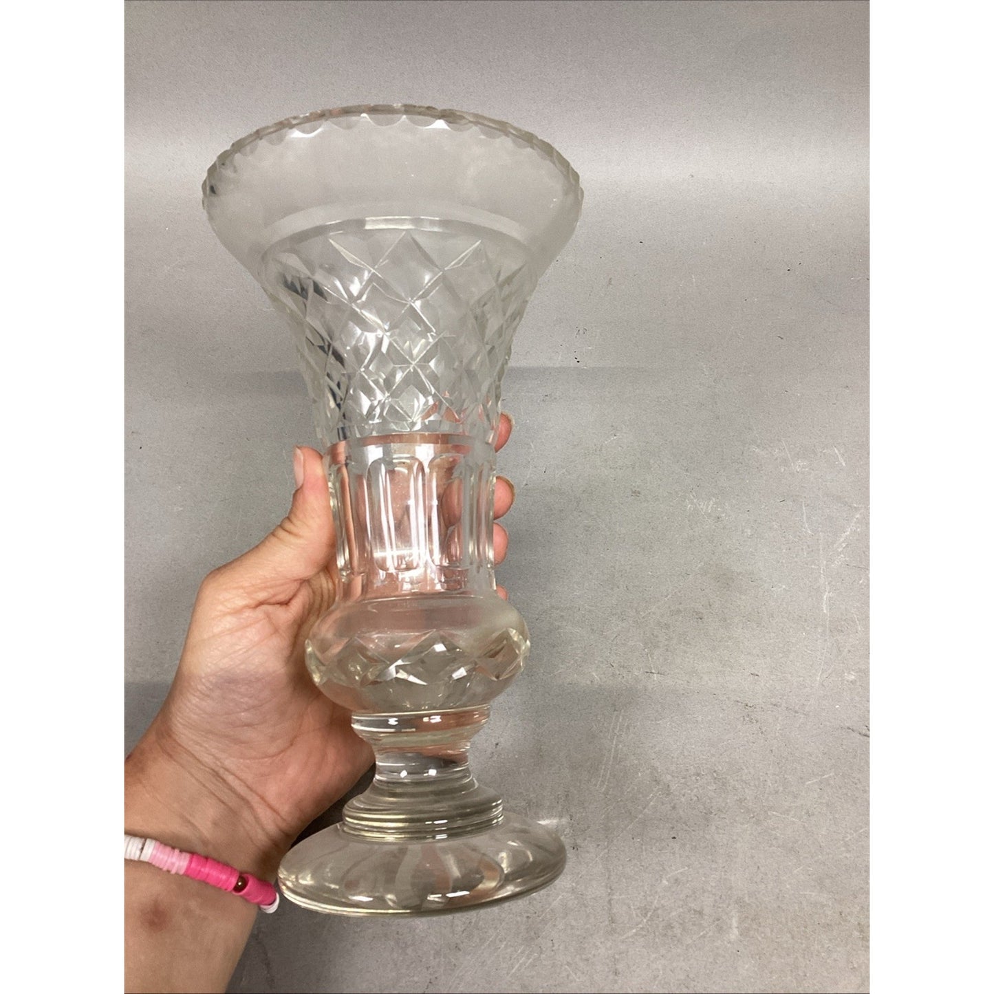 Vintage Unique Fluted Glass Vase - 8.25”H