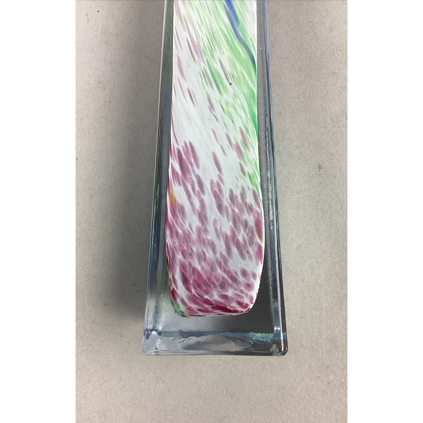 Pink, Green, Blue Swirl Glass Bud Vase - 9”