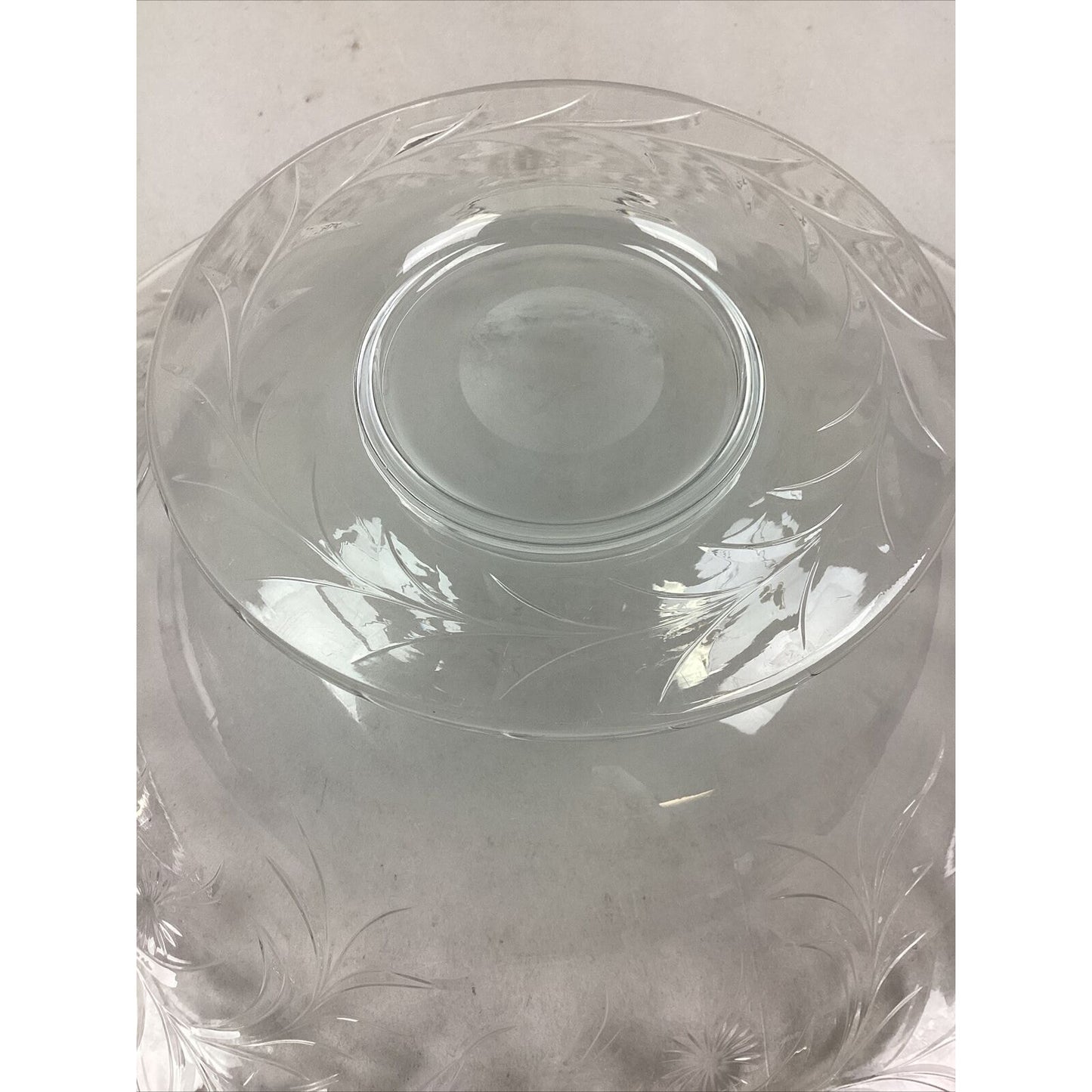 Large Vintage Glass Floral Salad Serving Bowl - 12”D