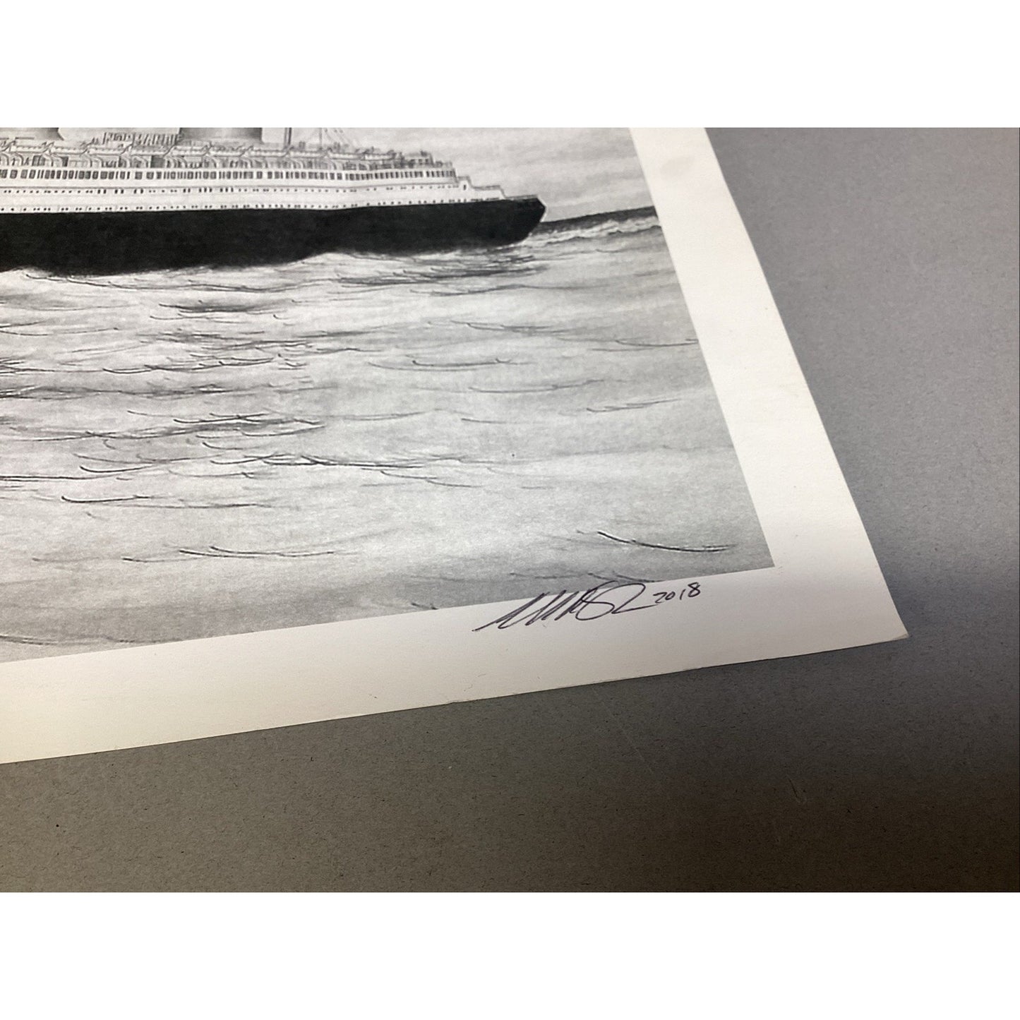 Cunard Queen Normandie Ship Art Print - 16x12” - Signed In 2018