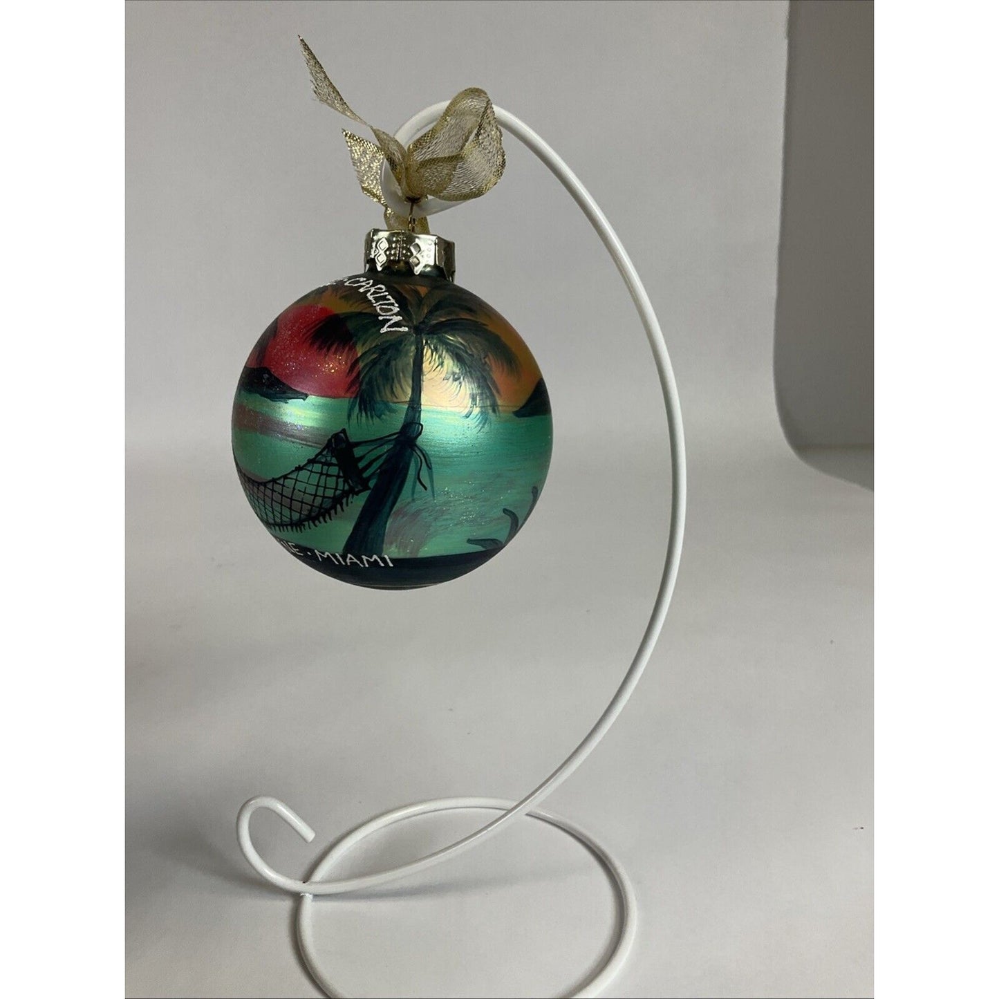 Lot Of 4 Vintage Glass Ball Ornaments : Snowy Hearts, San Fran, Miami, Floral