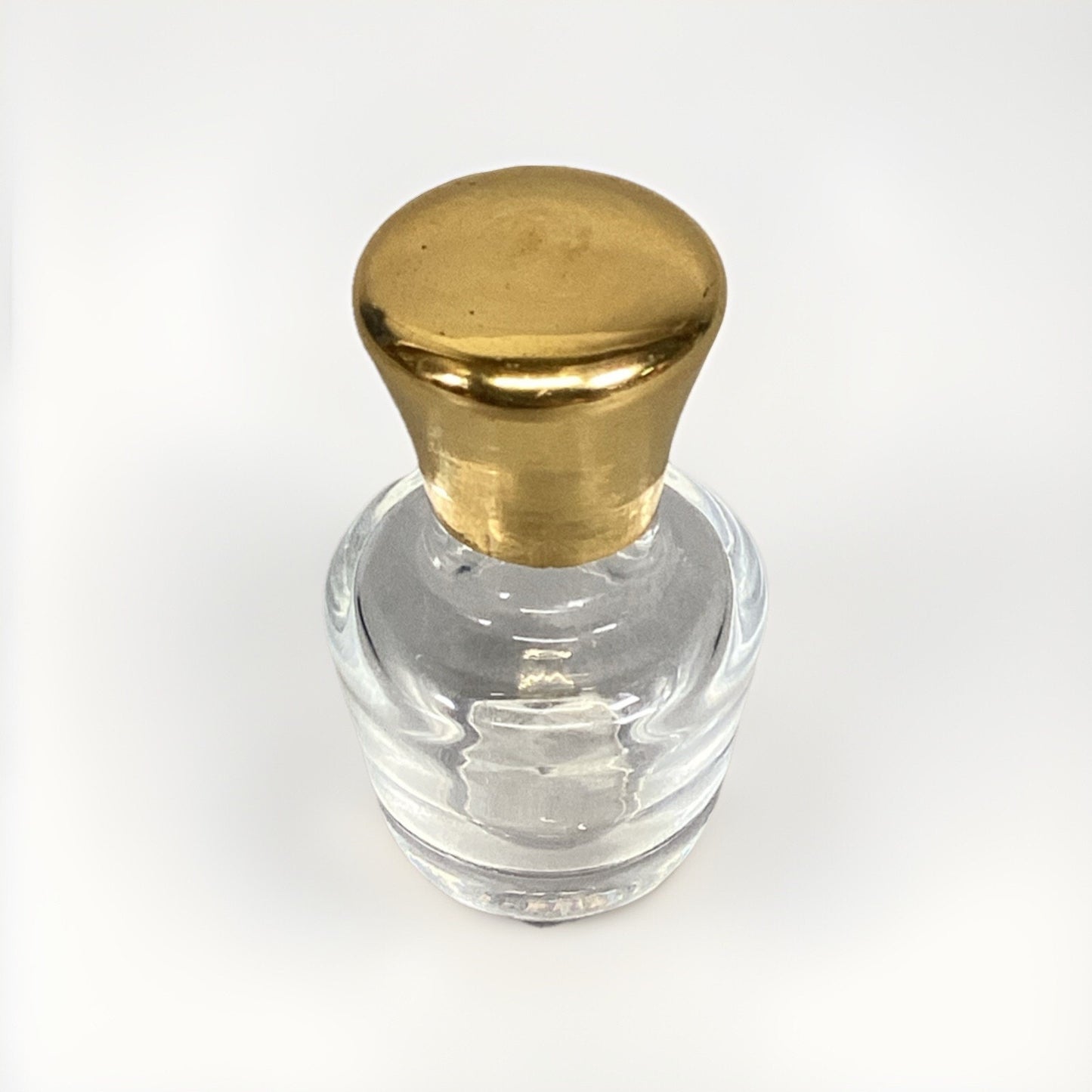 Vintage Glass Perfume Bottle FIGURINE with Gold Top - 2.5”H