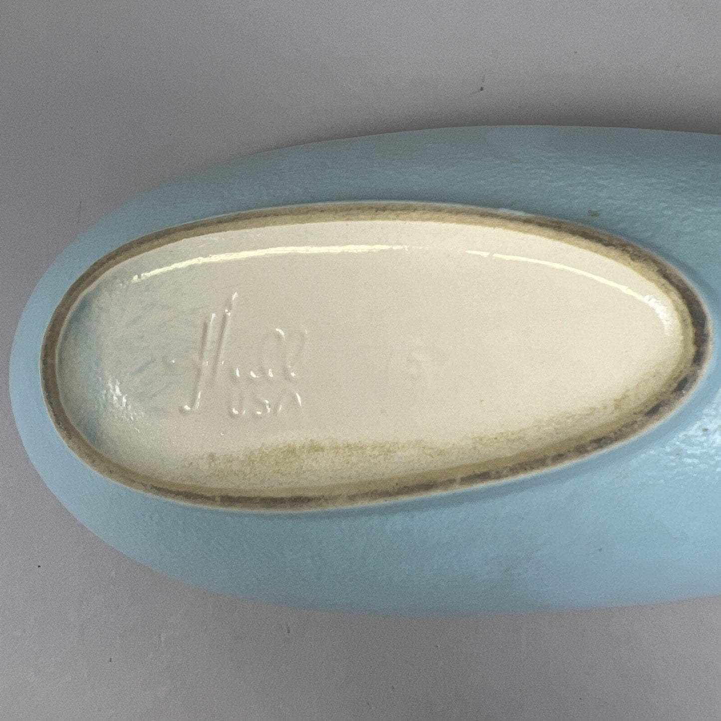 Hull Pottery 13” Gravy Boat Serving Piece Mid-Century Modern Light Blue Ceramic