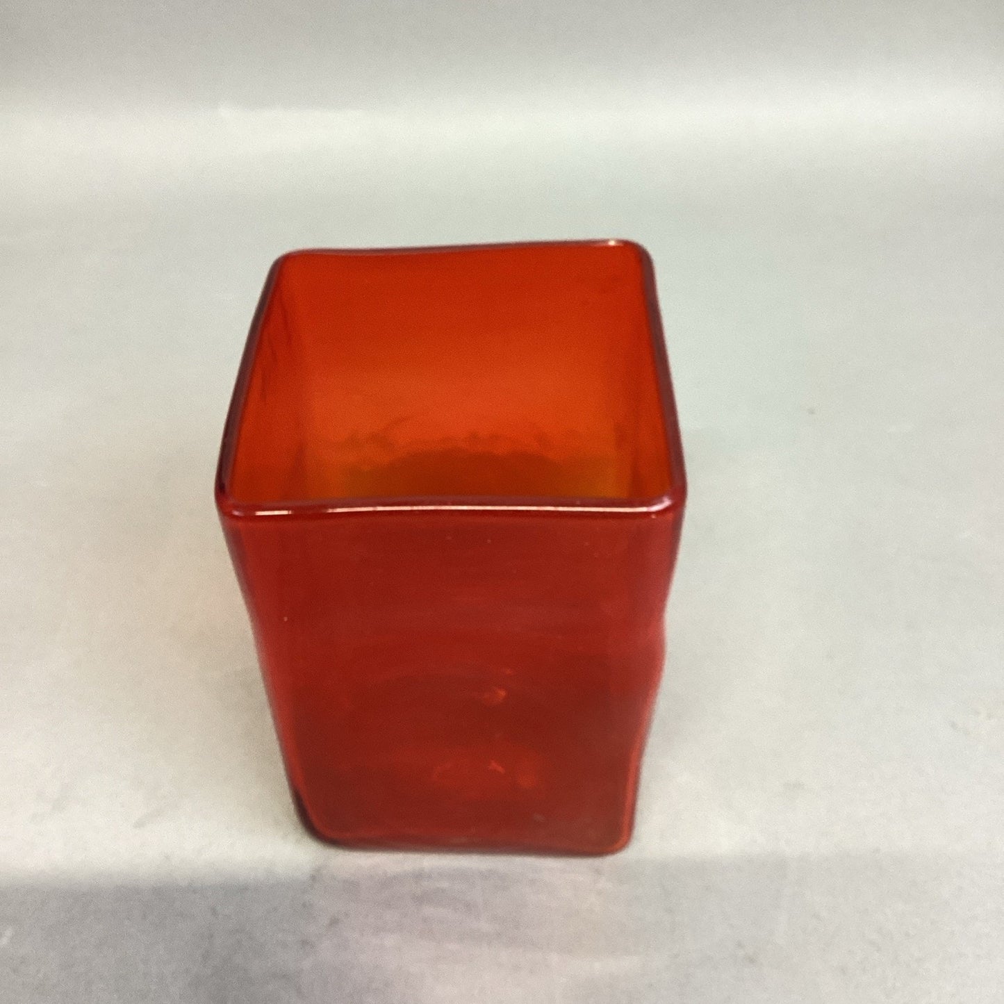 Decorative Burnt Orange Square Glass Cube Candle Holder Vase - 6”Hx4”D