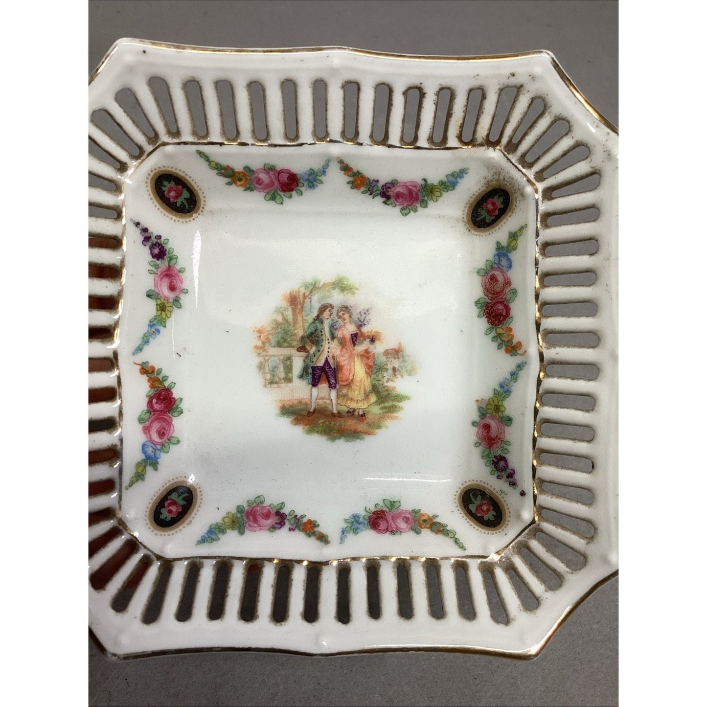 Minton Floral Toothpick Holder & Bavaria Schumann Reticulated Trinket Candy Dish